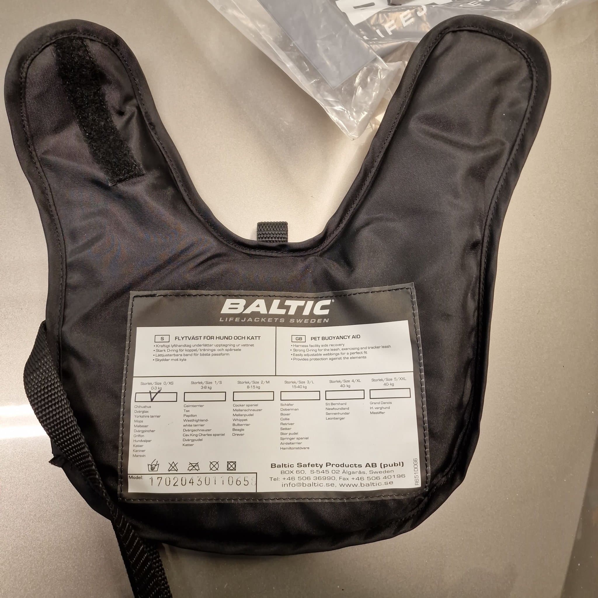 Baltic flytväst för hund och katt, svart/orange, storlek XS (0-3 kg)