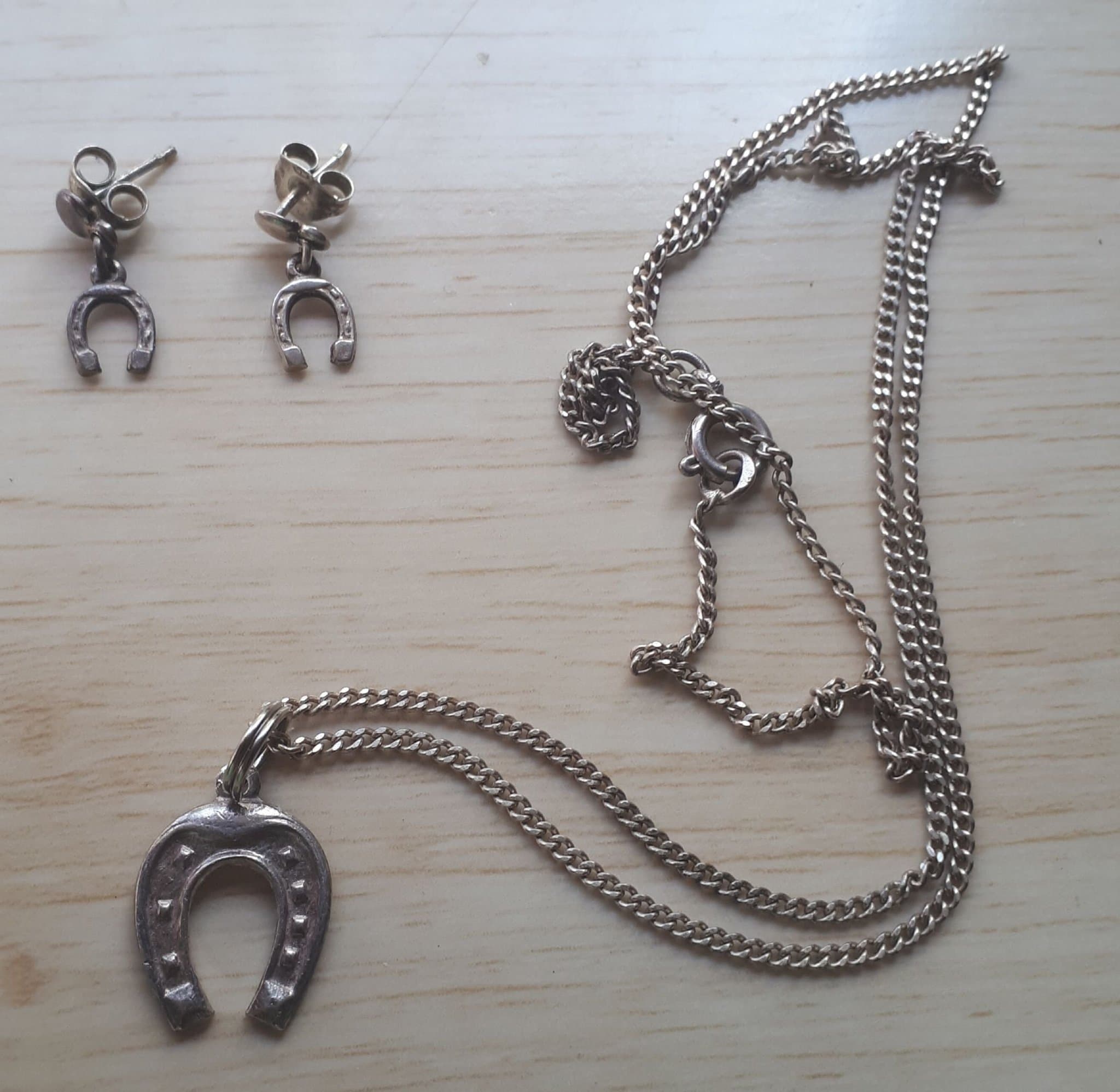 Örhängen + Halsband / Silverfärgad / Hästsko