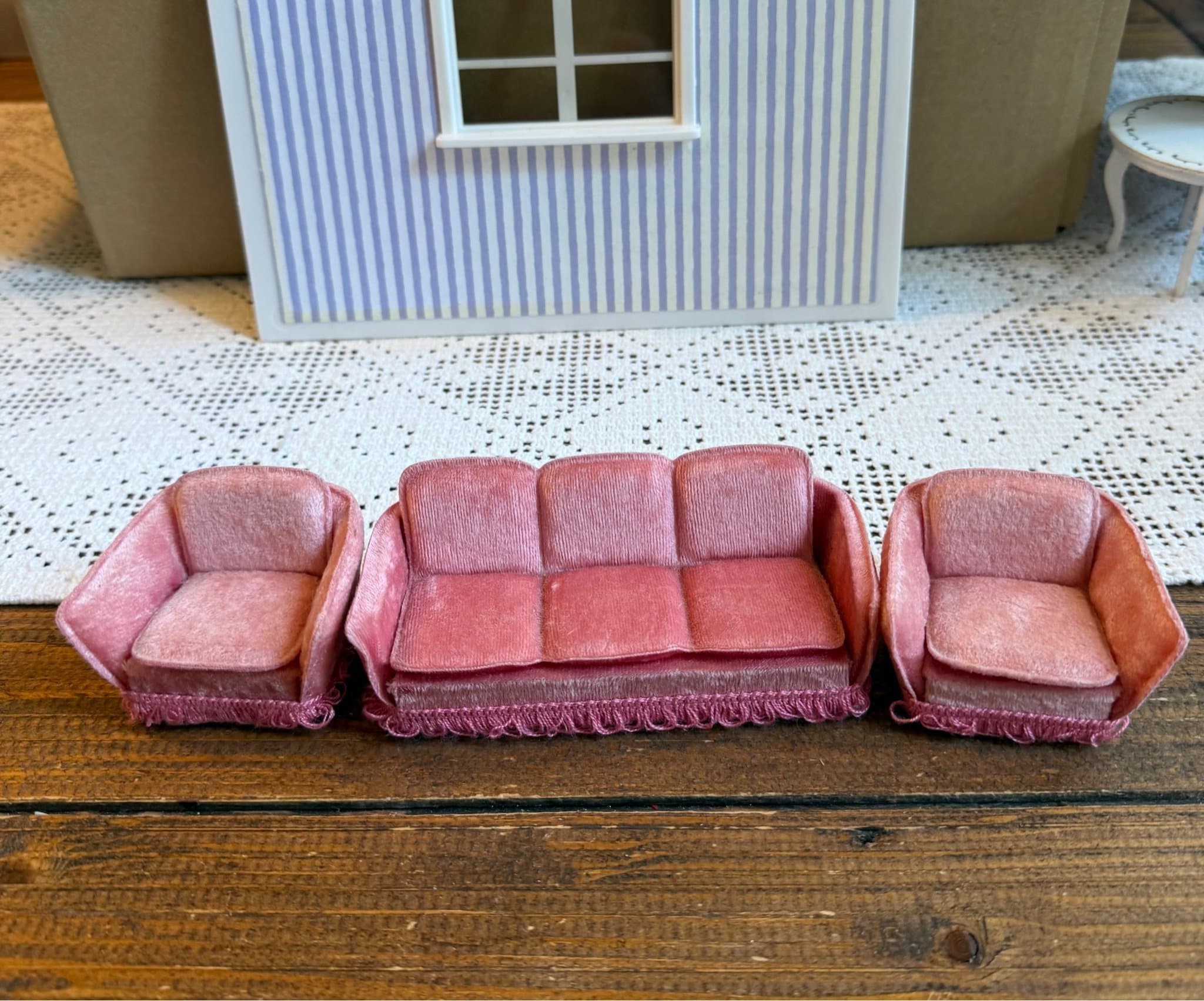 Retro Lundby rosa soffgrupp i plysch