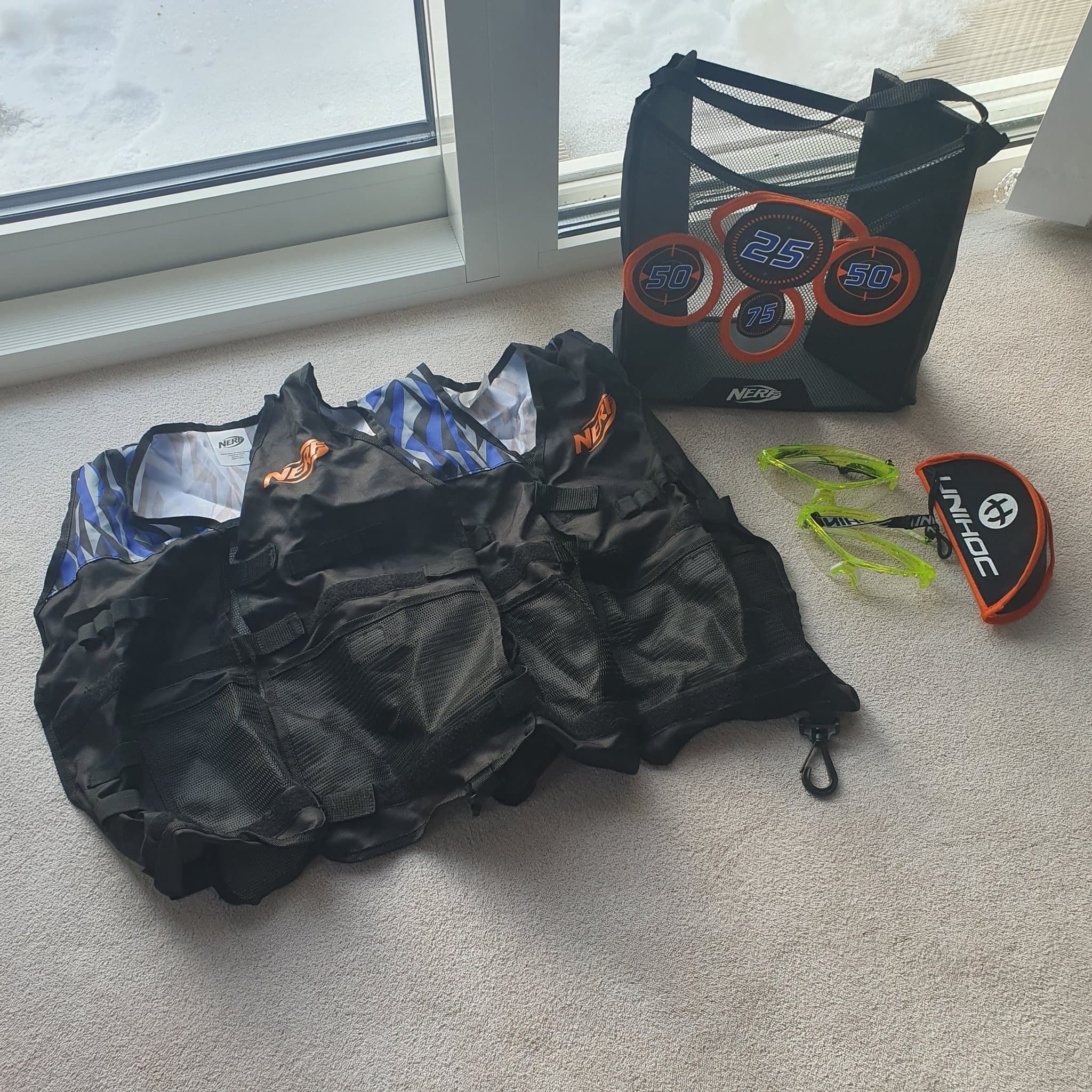 Nerf guns samling leksaksvapen, väst, glasögon