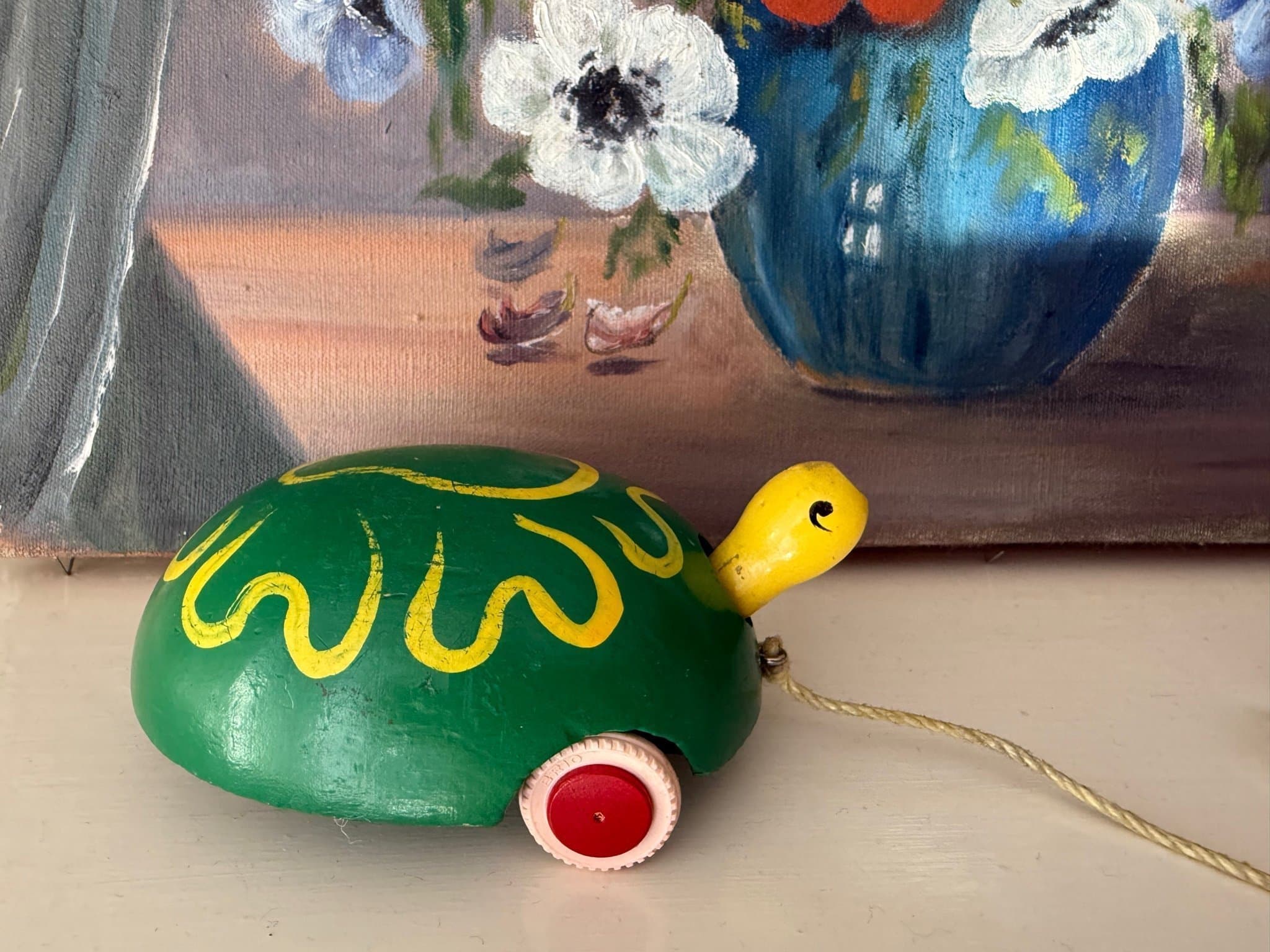 Träleksak vintage retro Brio Sköldpadda på hjul 40-tal, 50-tal!