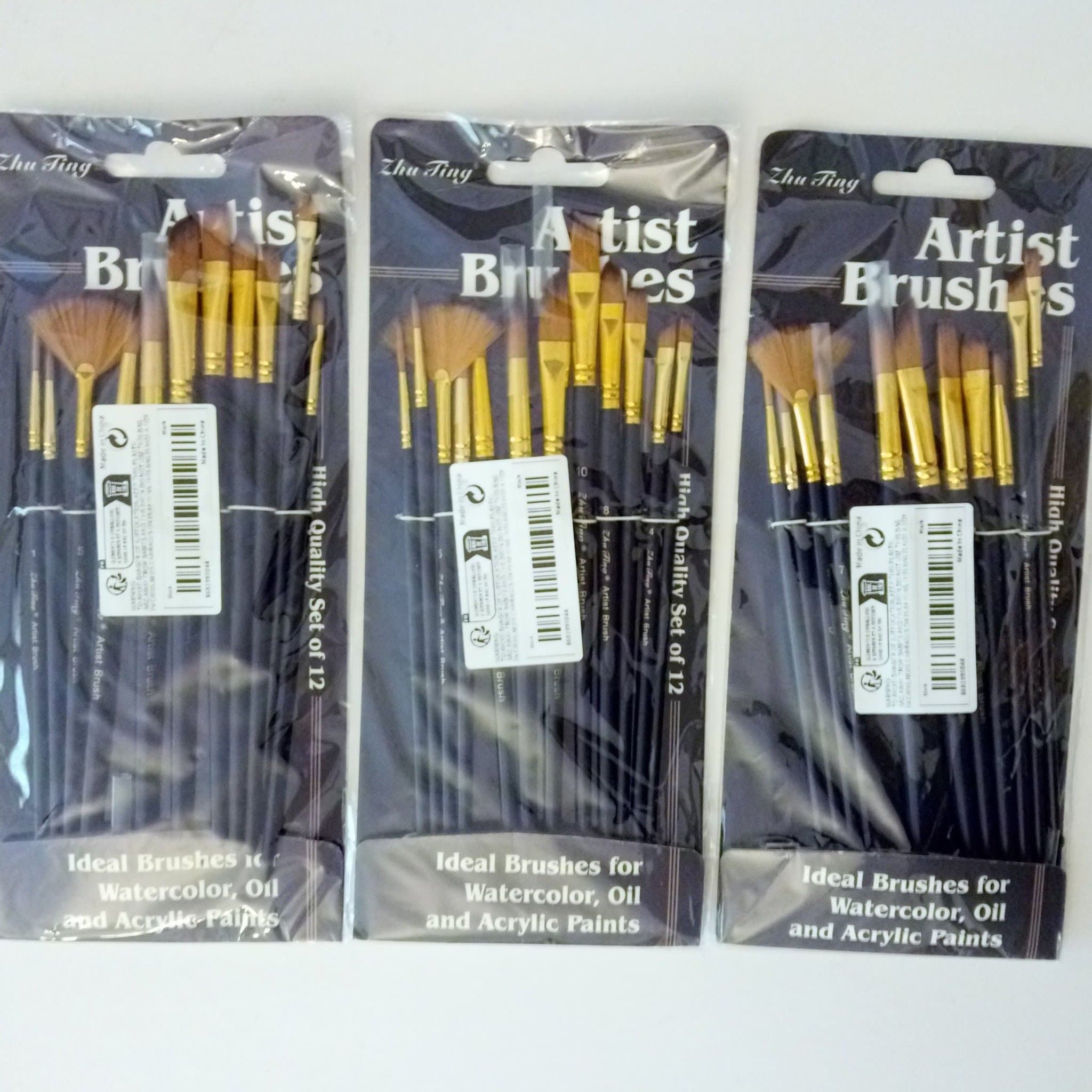 TRE SET PENSLAR FÖR MÅLERI - OLJA AKRYL AKVARELL - HELT NYA - TOTALT 36 STYCKEN