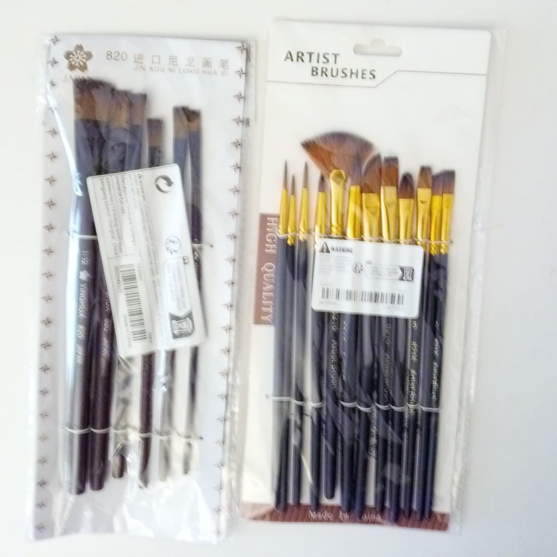 TVÅ SET PENSLAR FÖR MÅLERI - OLJA AKRYL AKVARELL - HELT NYA - TOTALT 18 STYCKEN