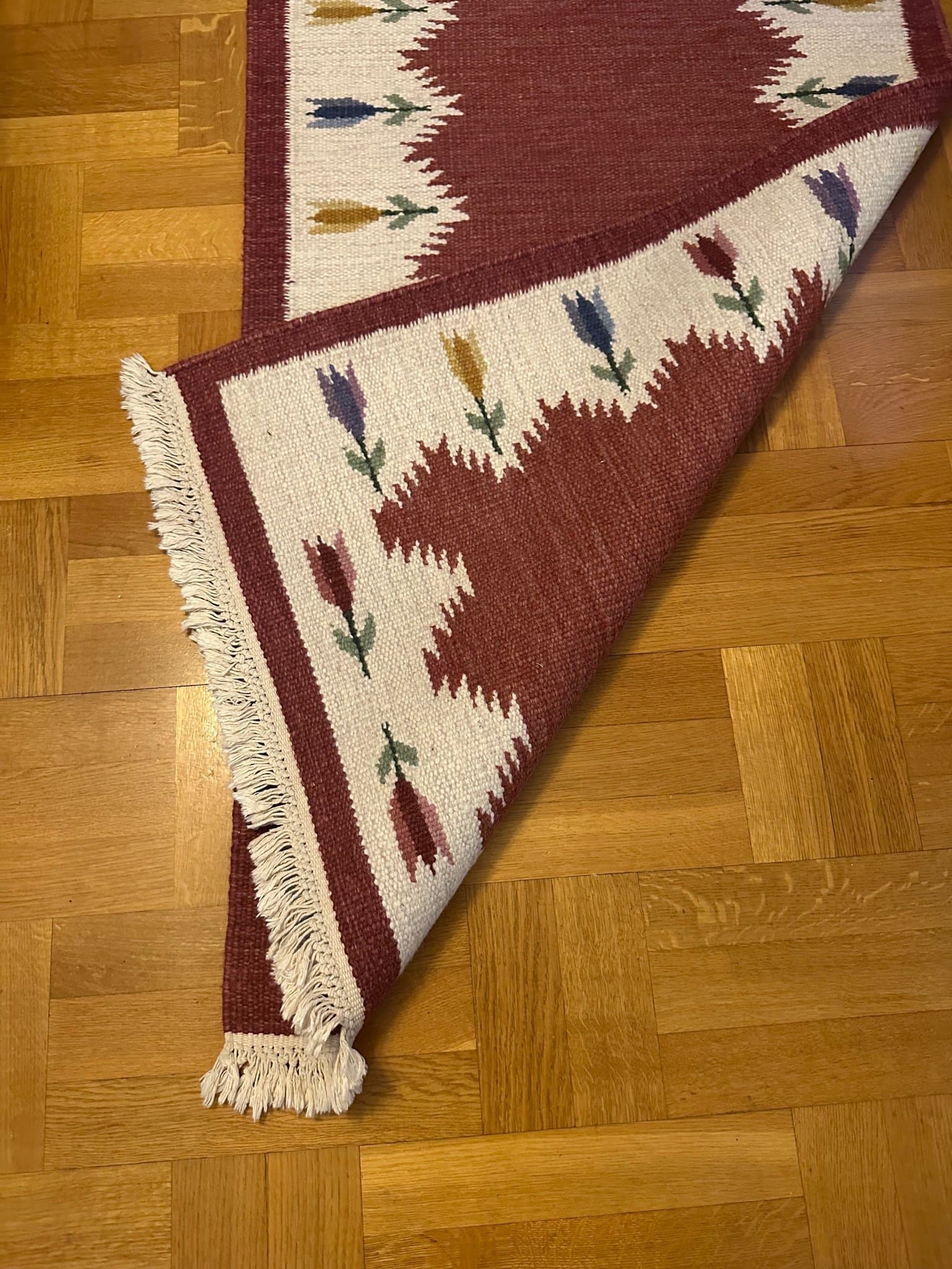 OANVÄND Äkta handvävd gångmatta ullmatta kelim, rug, rölakan ull matta-vändbar