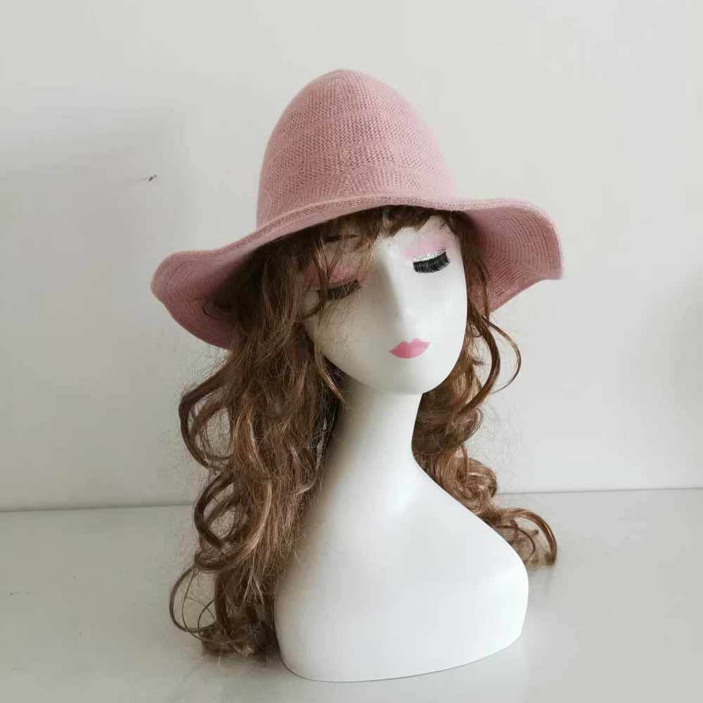 Rosa ullblandning virkad häxhatt, högkvalitativ vuxen trollkarlhatt. 56-58 cm