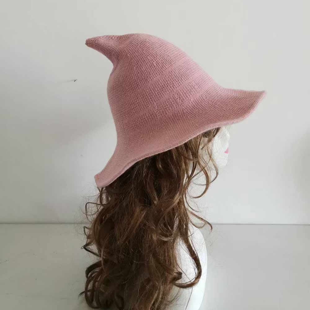 Rosa ullblandning virkad häxhatt, högkvalitativ vuxen trollkarlhatt. 56-58 cm