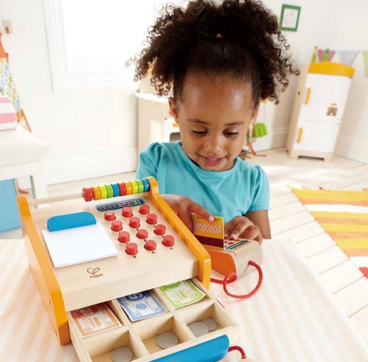 Hape kassaapparat i trä, träleksak, leksak