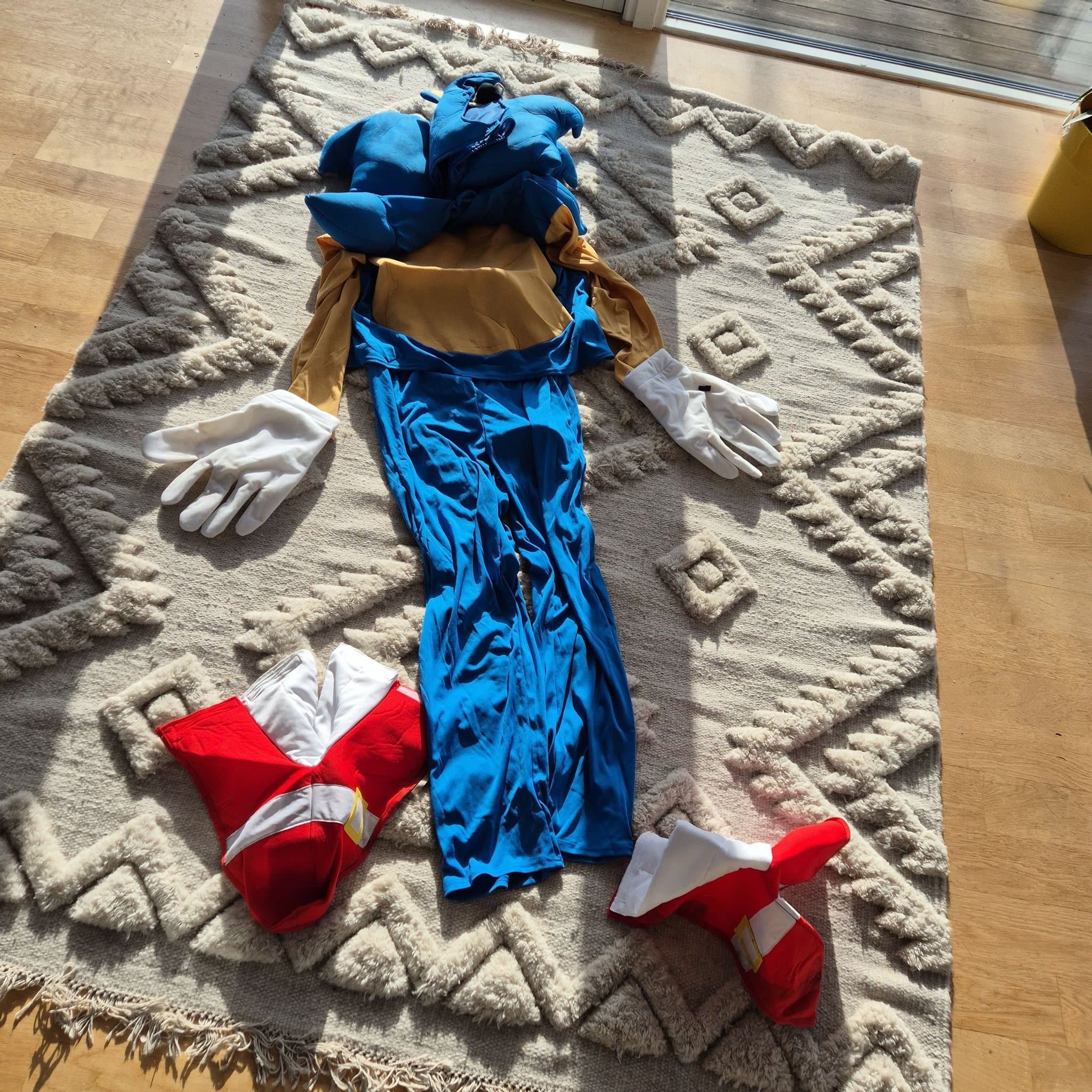 Blå, gul, röd, vit maskeraddräkt