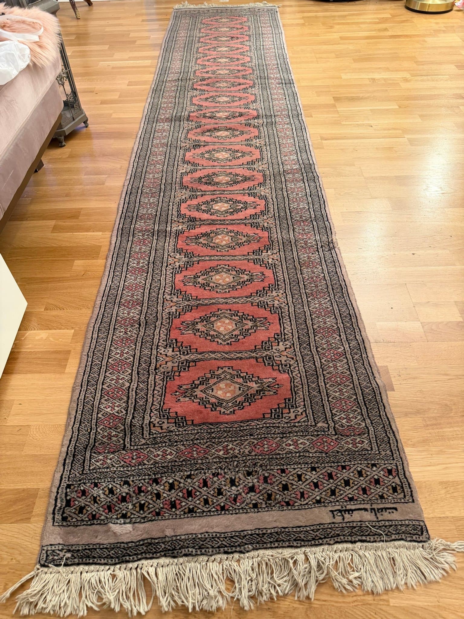 Lång Handmade Orientalisk gångmatta i ull med mönster 305*65 cm