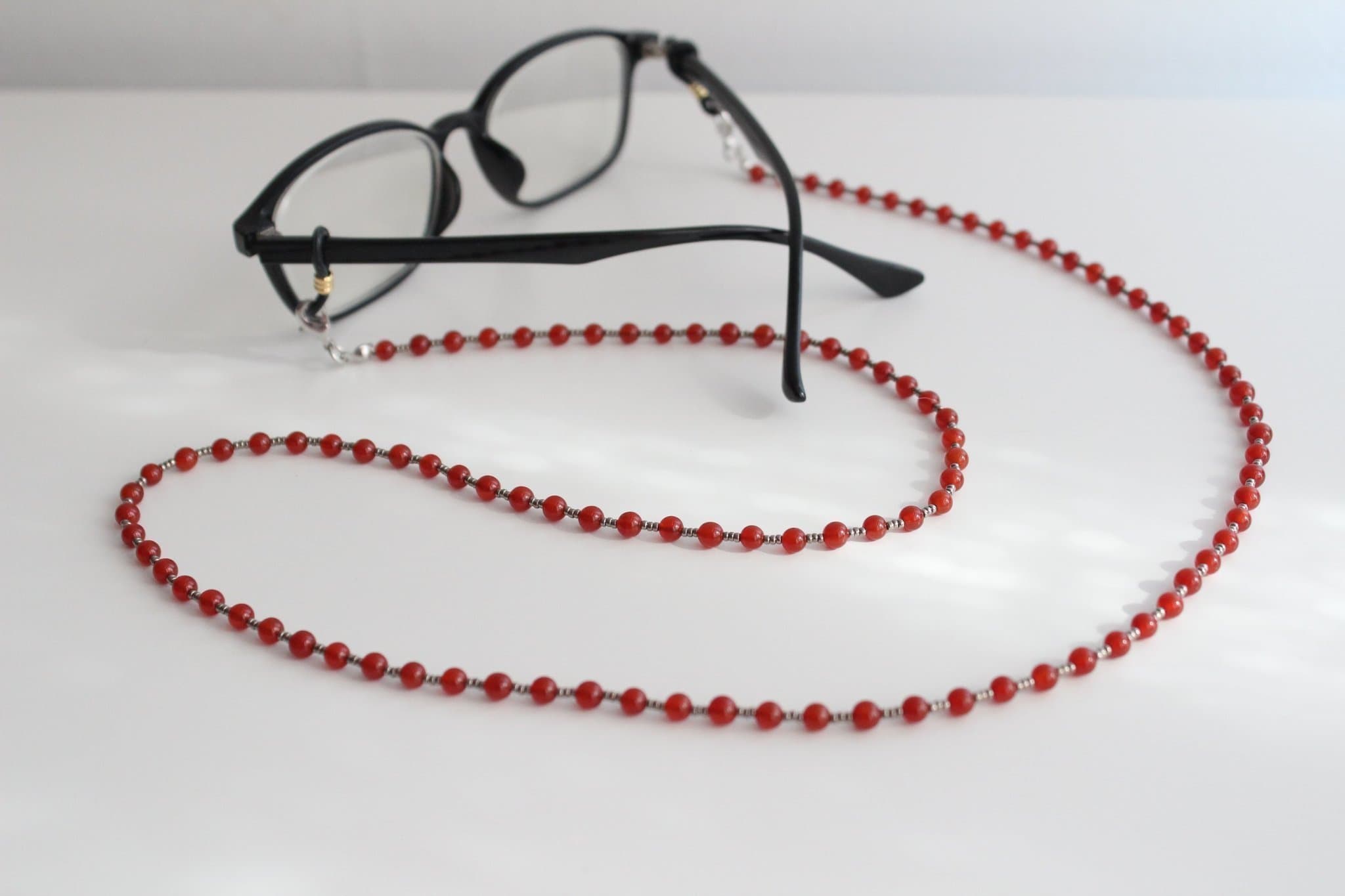 Naturlig Röd Agat Edelsten Glasögonkedja med MIYUKI Perlor