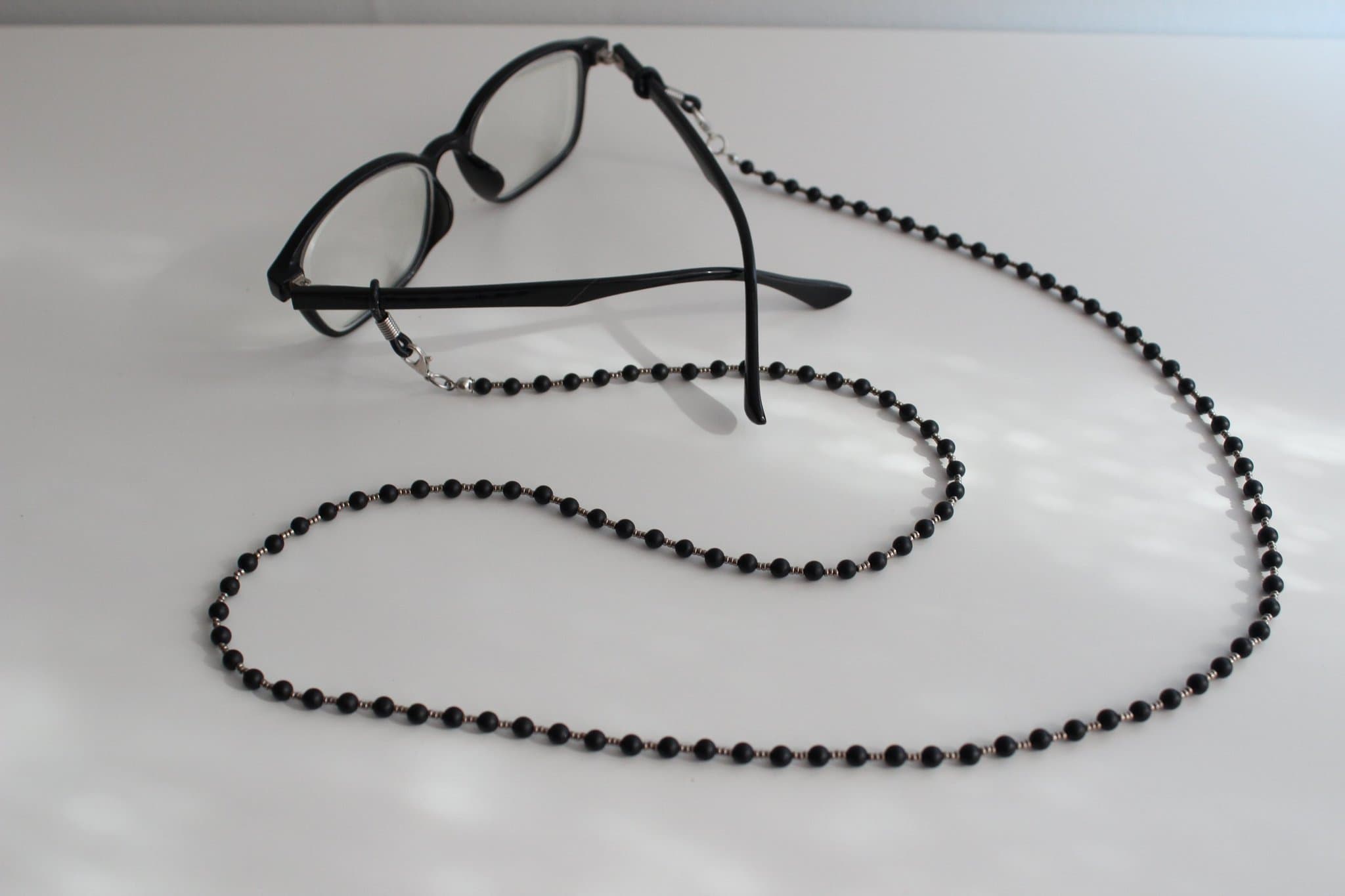 Naturlig Svart Agat Edelsten Glasögonkedja med MIYUKI Perlor