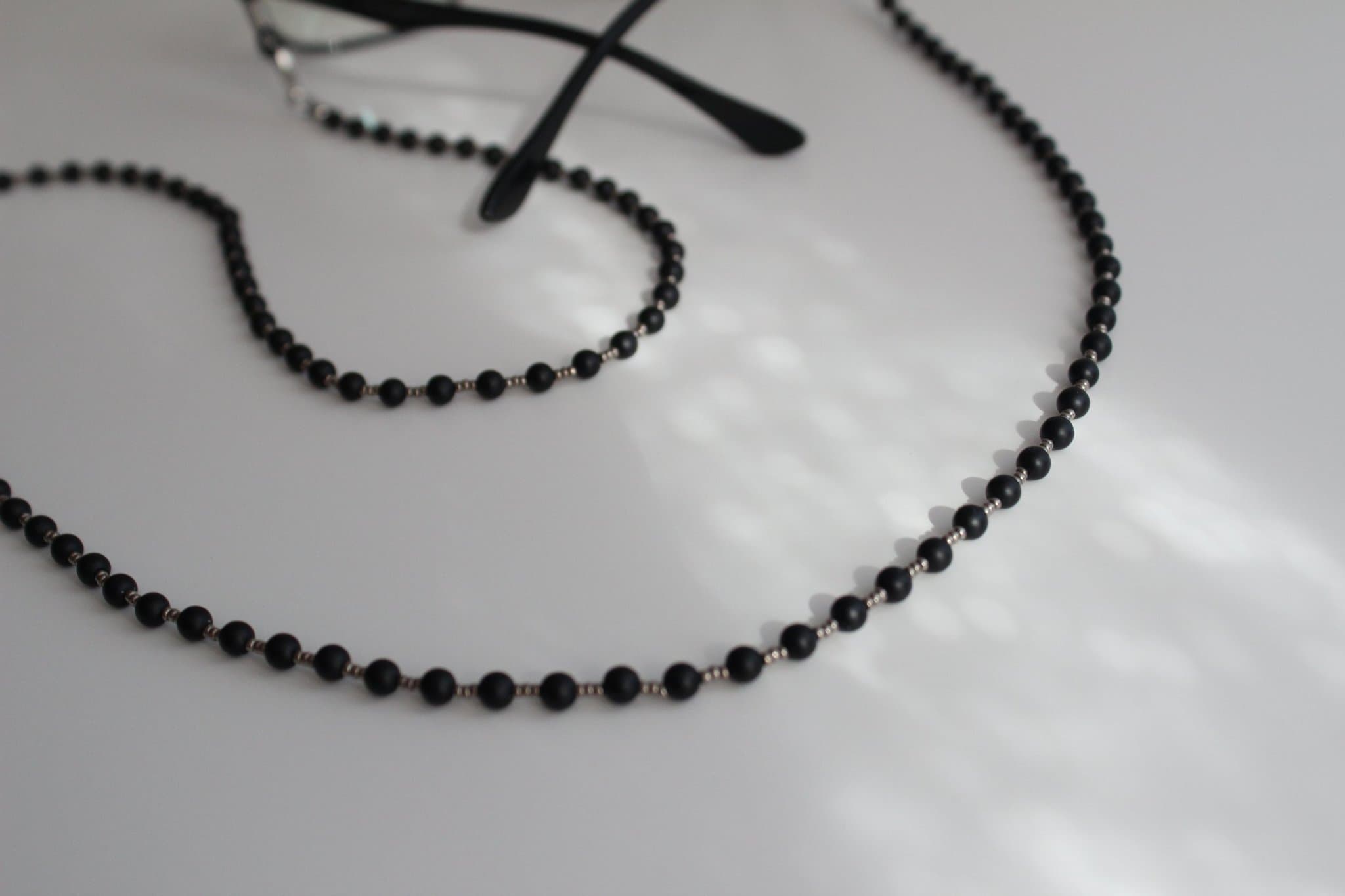 Naturlig Svart Agat Edelsten Glasögonkedja med MIYUKI Perlor