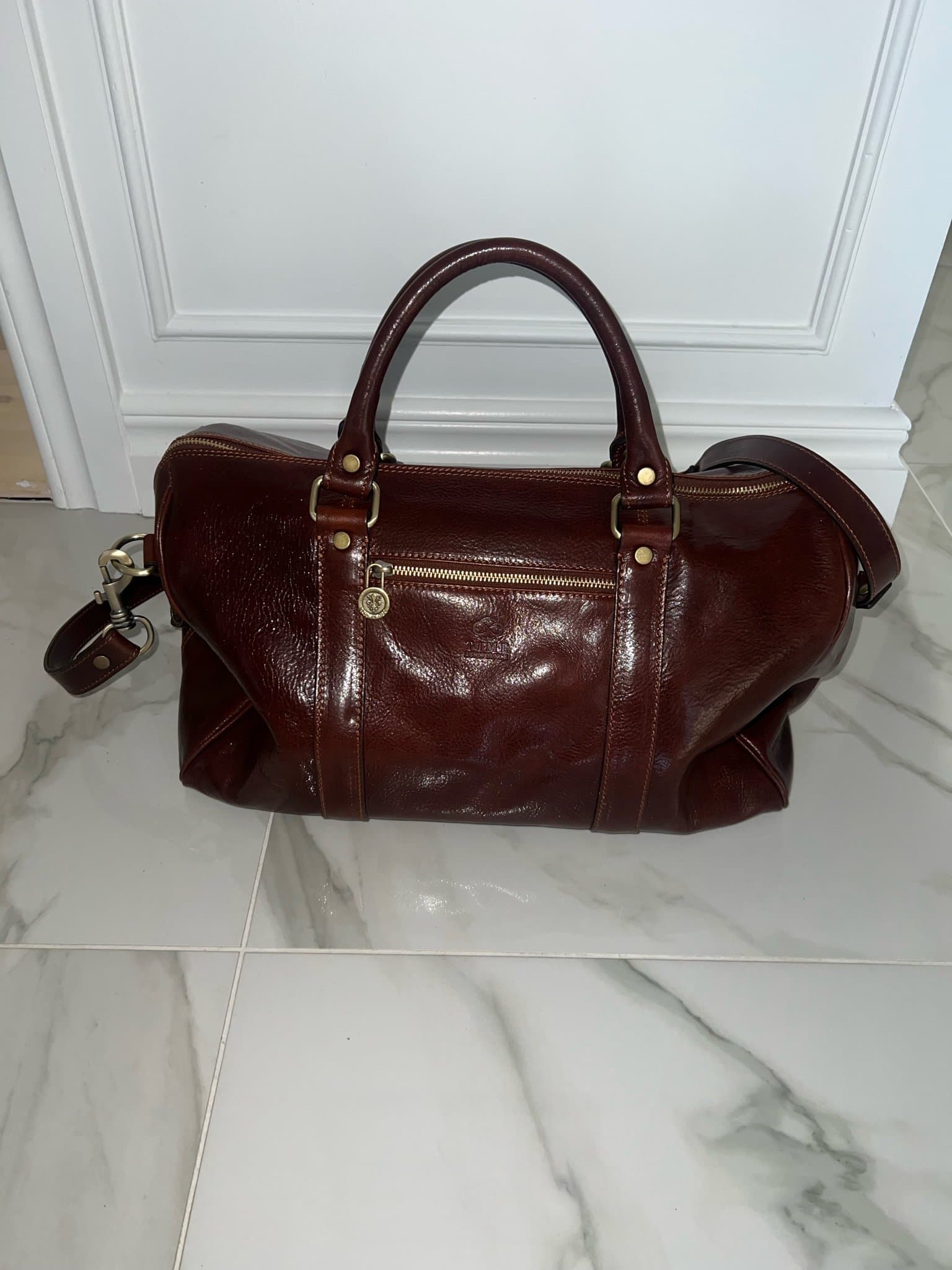 Mörkbrun weekendbag i läder *Aldrig använd*