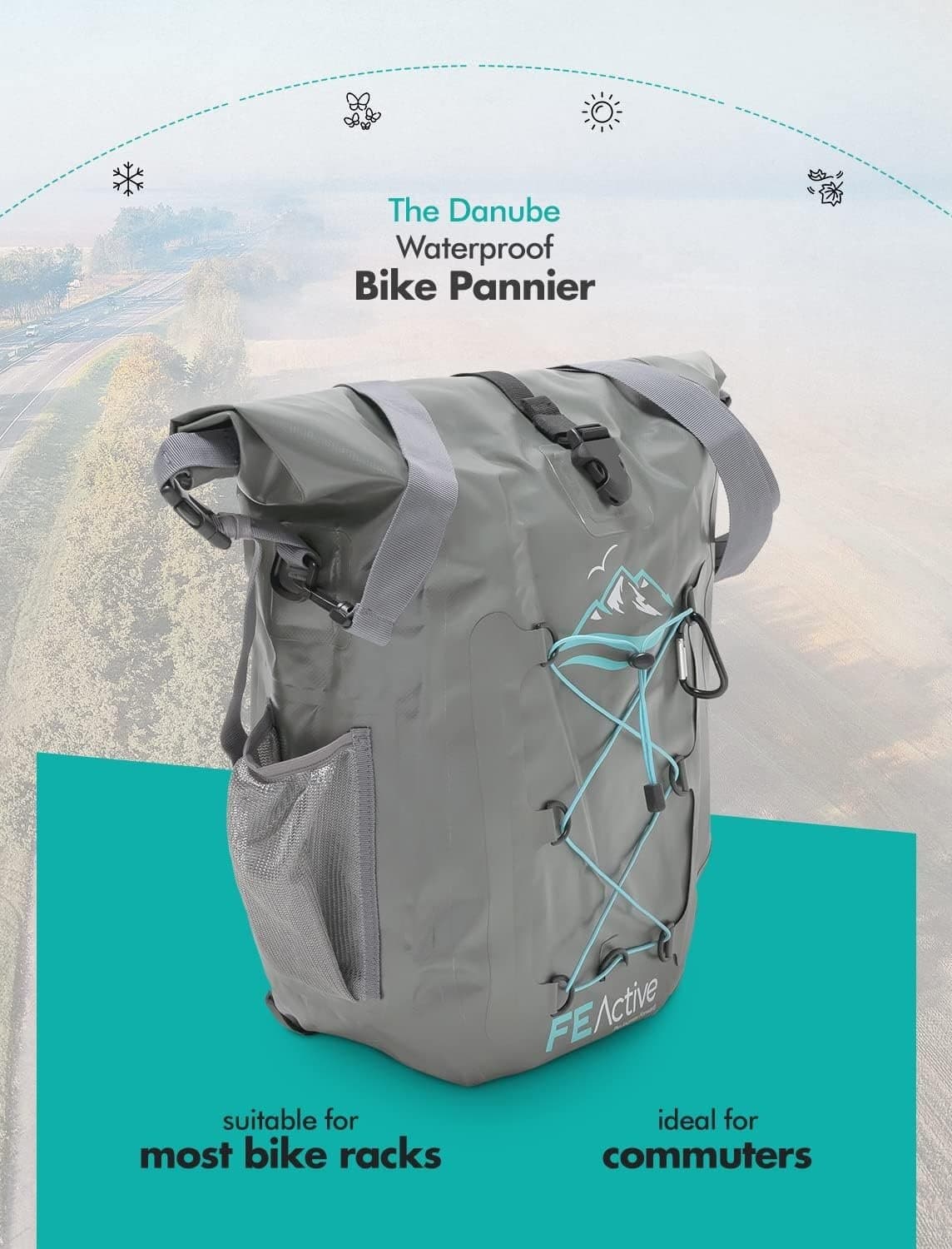 FE Active vattentät Danube-cykelväska • 25-liter • 62 x 31 x 51 cm • 8–18 mm •ÅB