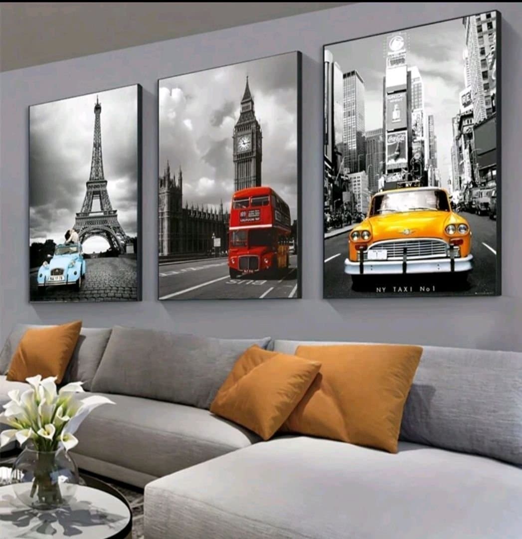 3 st/set Modern konst färgtryck på duk Helt NYA Tavlor - Paris, London, New York