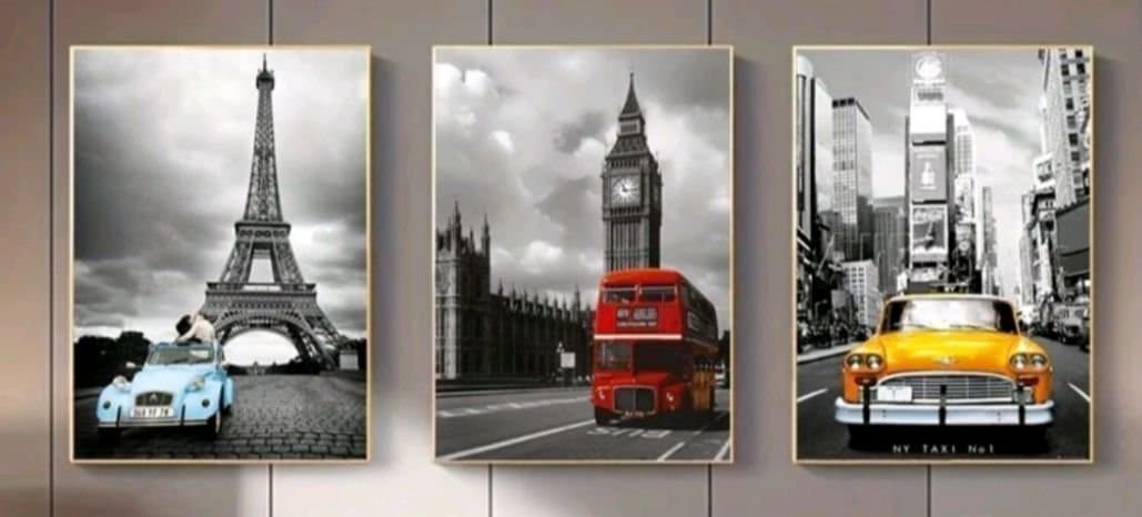 3 st/set Modern konst färgtryck på duk Helt NYA Tavlor - Paris, London, New York