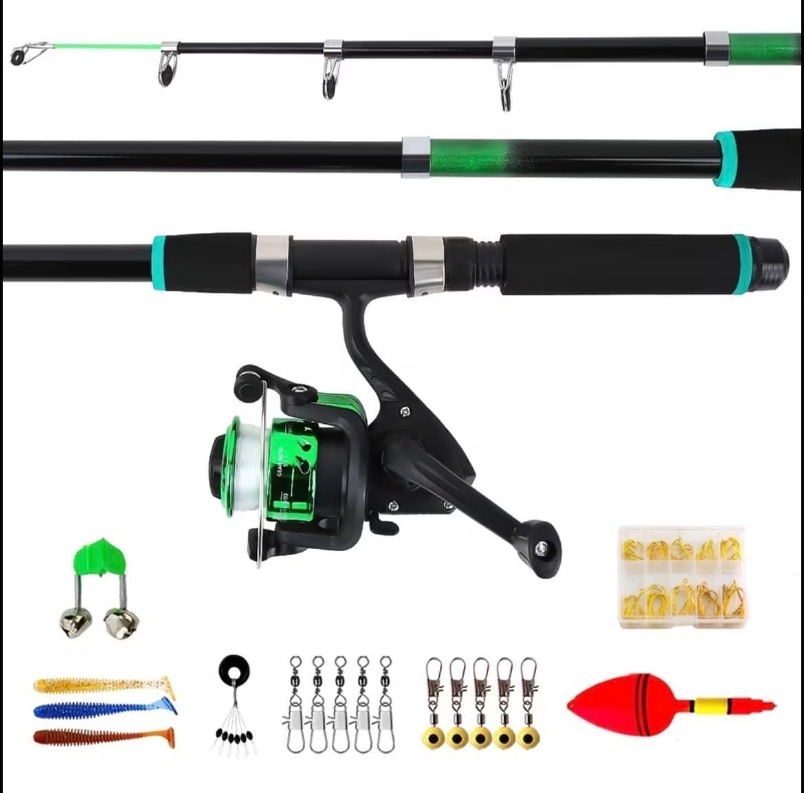Fiskespö Set 1,8 m – Rulle, Beten & Tillbehör + Väska