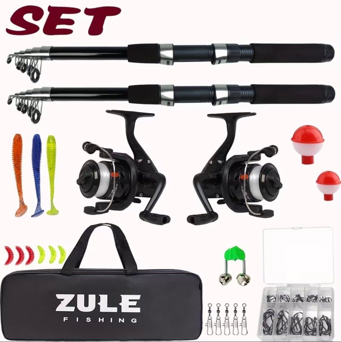 Fiskeset 2,1 m – 2 Teleskopiska Spön, 2 Rullar & Tillbehör + Väska
