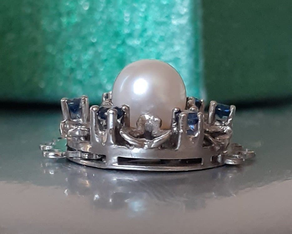 Silverlås JKa m. blå safirer & akoya pärla / 925 / lås för 3 strängar / VINTAGE