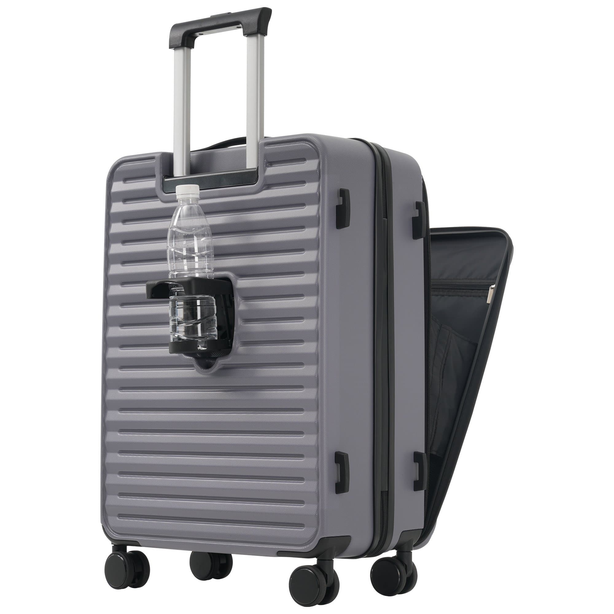 Three-piece Suitcases – Innovative design with front opening + drink holders