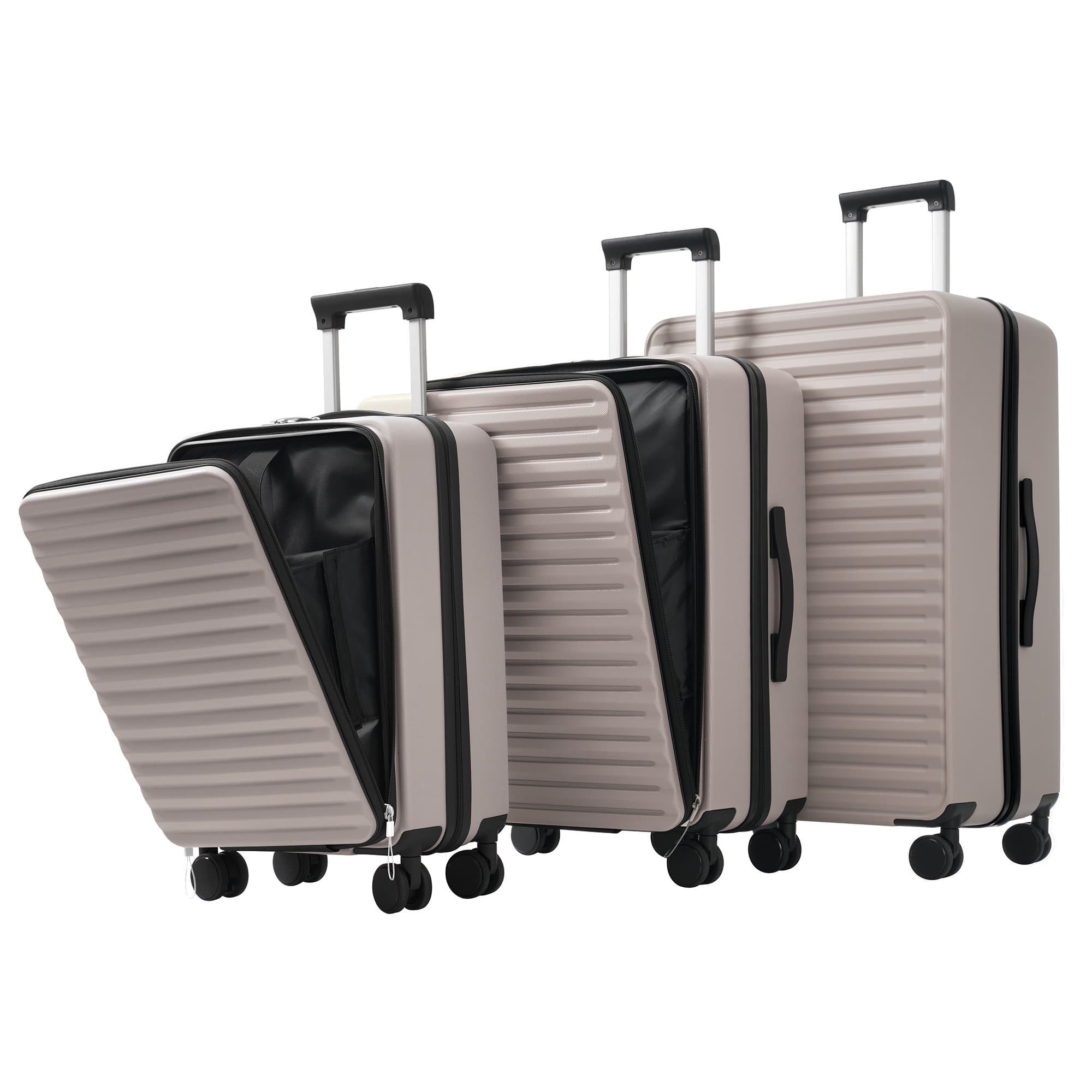 Three-piece suitcases – Innovative design with front opening + cup holders