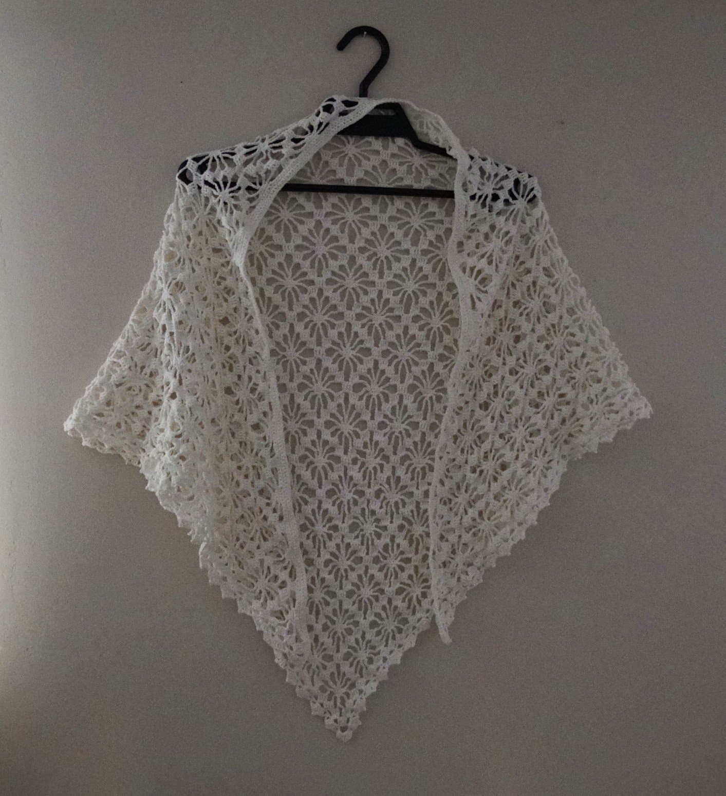 VIRKAD SJAL BOMULLSGARN * NY * EJ ANVÄND * CREME VIT