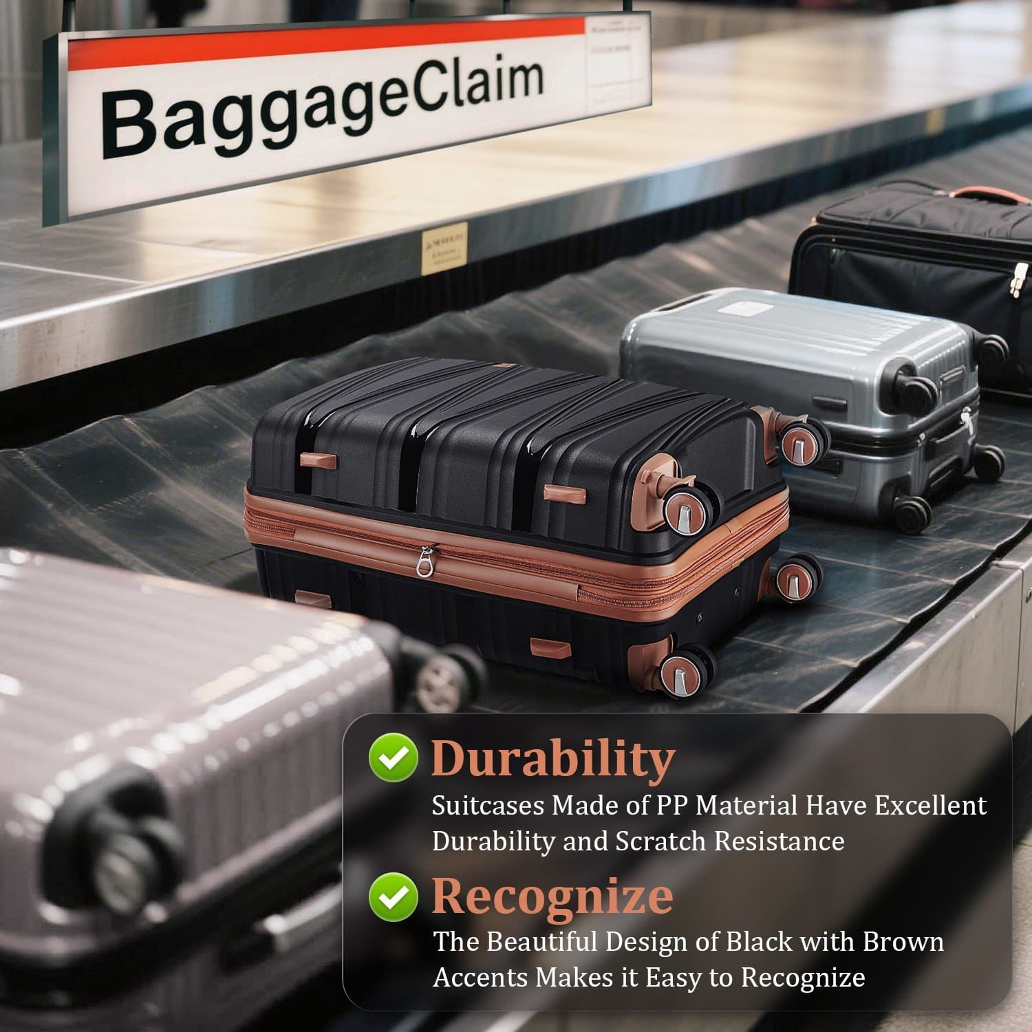 4-piece hard shell travel bag (20/24/28 inches) with 14" makeup bag