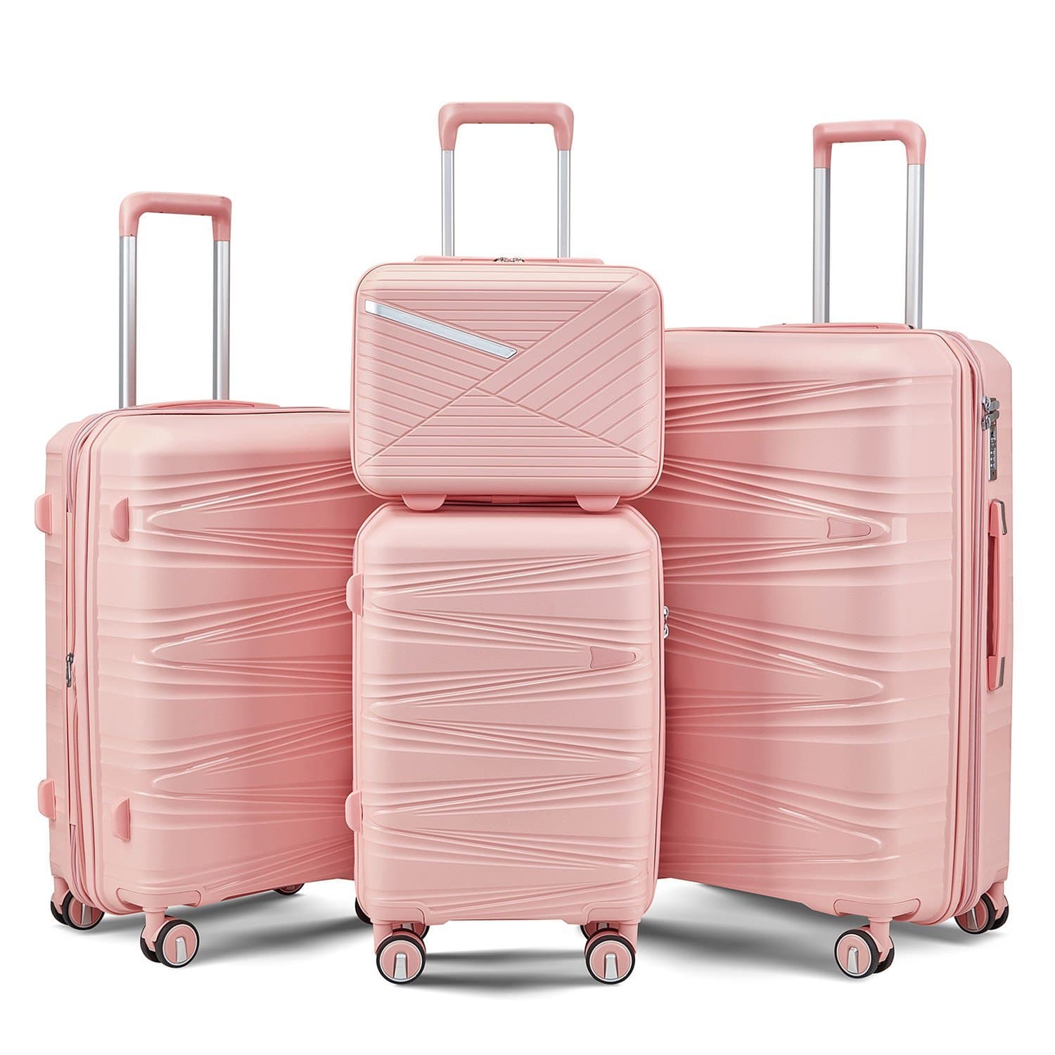 4-piece hard shell travel bag (20/24/28 inches) with 14" makeup bag