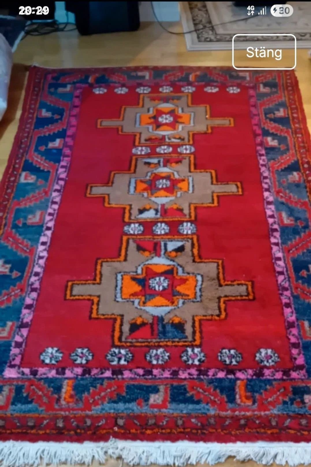 Äkta handknut rugg lugg ullmatta 129×215