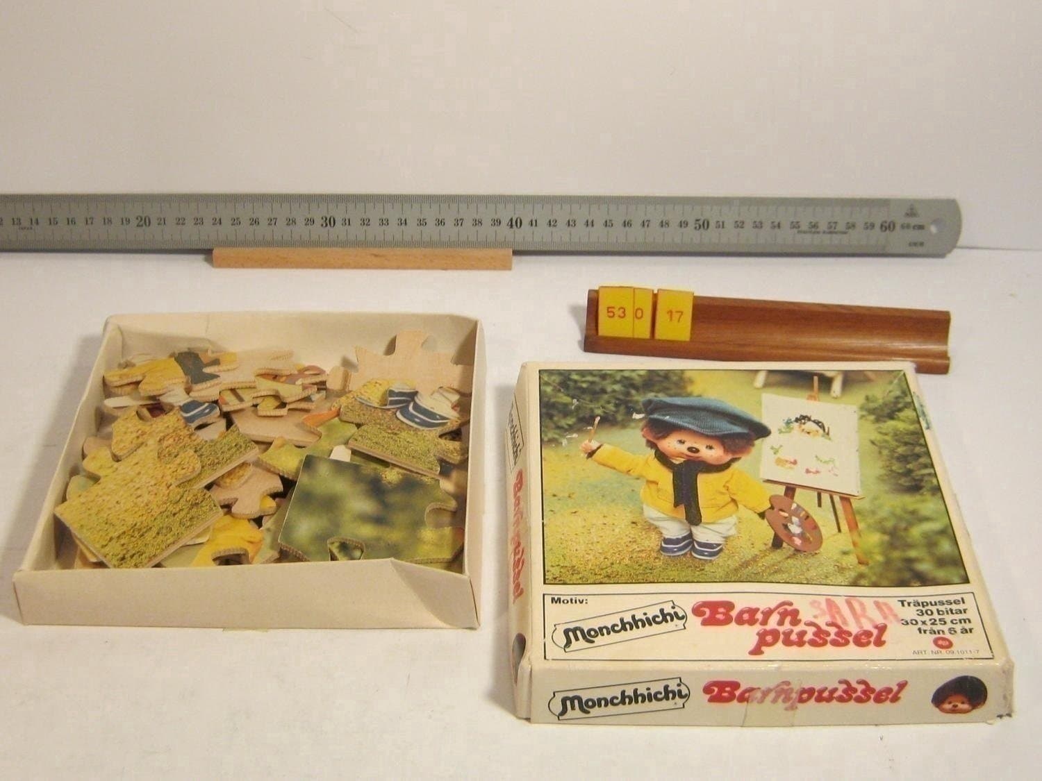 30 b äldre träpussel från Alga, Monchhichi, Komplett