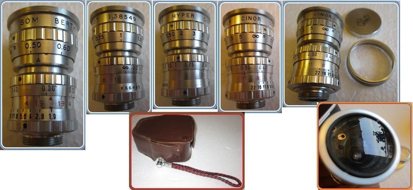 BOLEX PAILLARD-Lens SOM BERTHIOT HYPER CINOR+STRAP+FRONTCAP+WORKS WELL!
