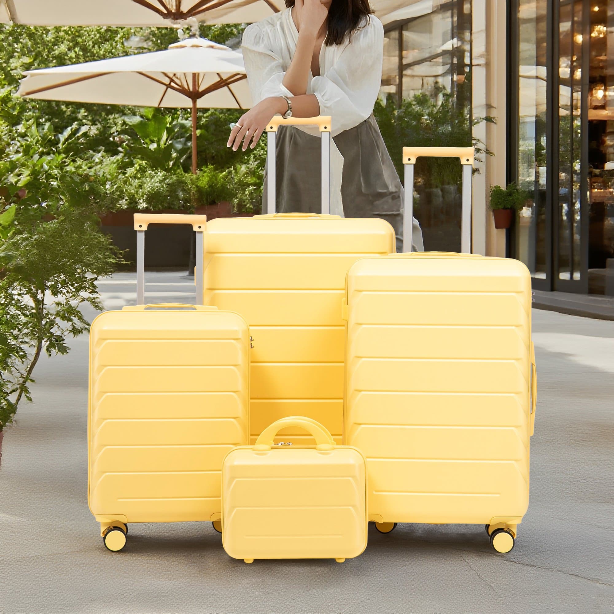 14"/19"/24"/28" 4-piece ABS spinner suitcase set yellow