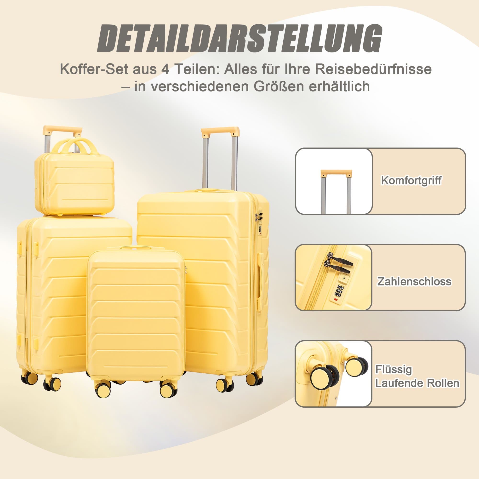 14"/19"/24"/28" 4-piece ABS spinner suitcase set yellow