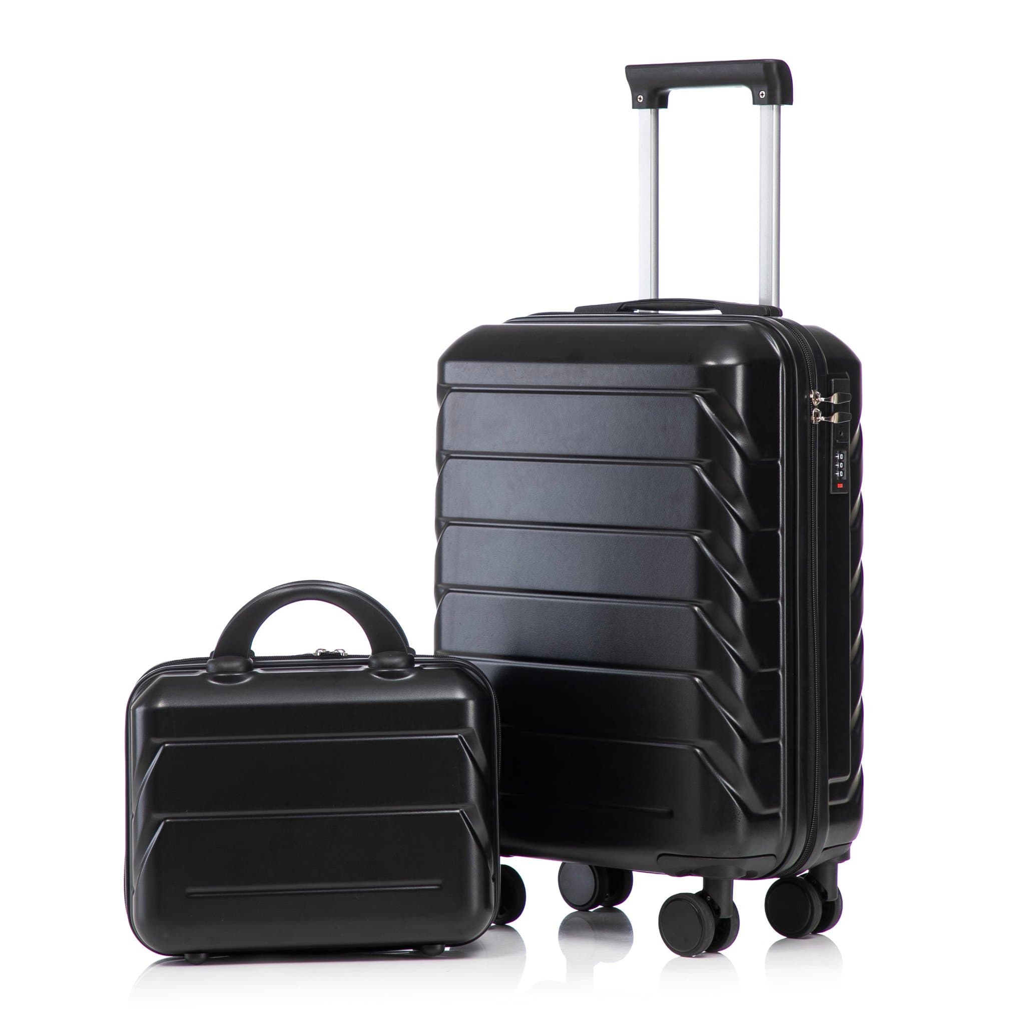 14"/19" 2-piece ABS spinner suitcase with combination lock and 14" makeup bag