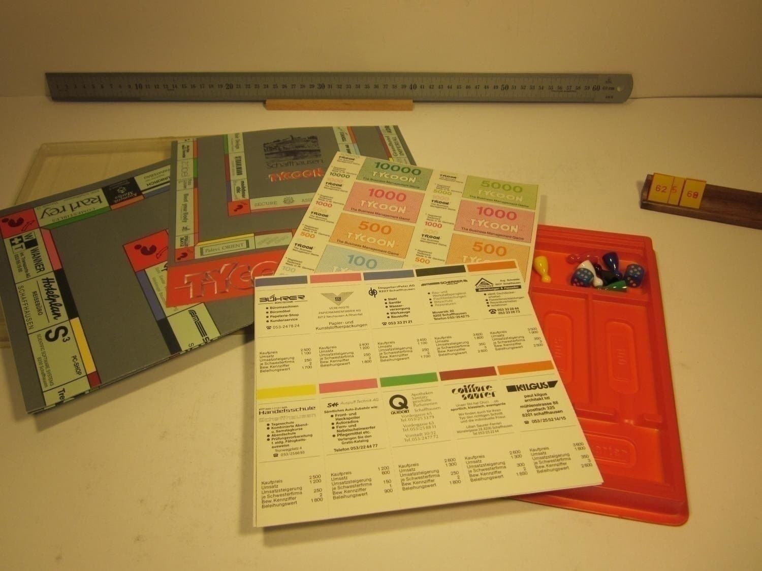 Monopol Schaffhausen Tyskland, reseversion, Tycoon 1988, Komplett Ospelat Nyskic