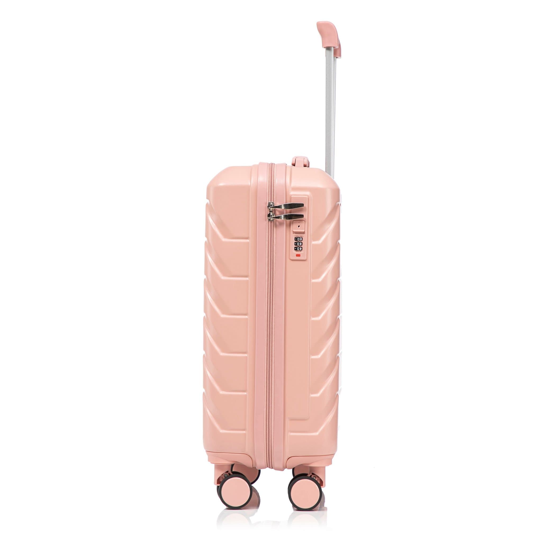 14"/20" 2-Piece Spinner Suitcases with Combination Lock and 14 Makeup Bag (Pink)