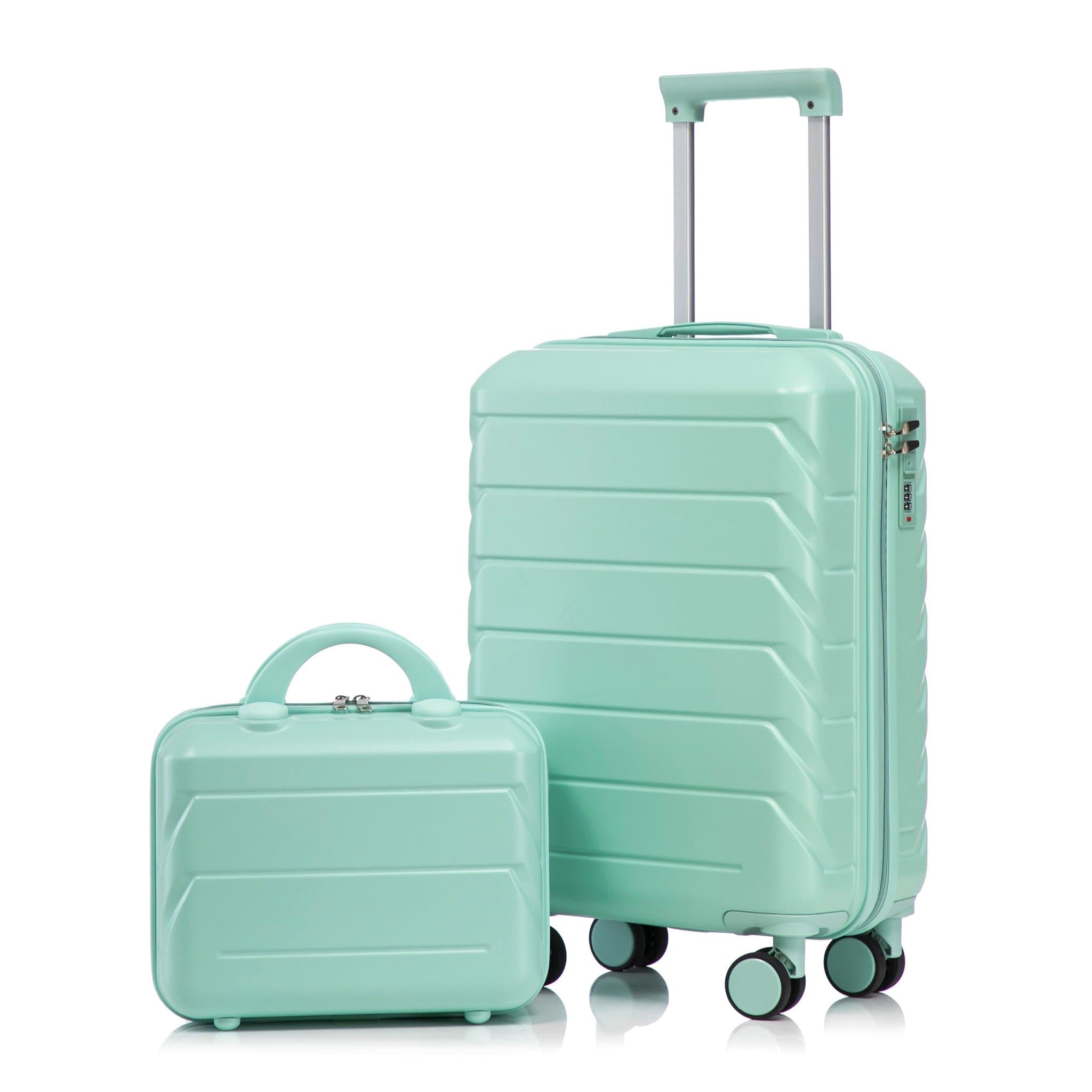 14"/19" 2-piece ABS spinner suitcase set with combination lock and 14 makeup bag
