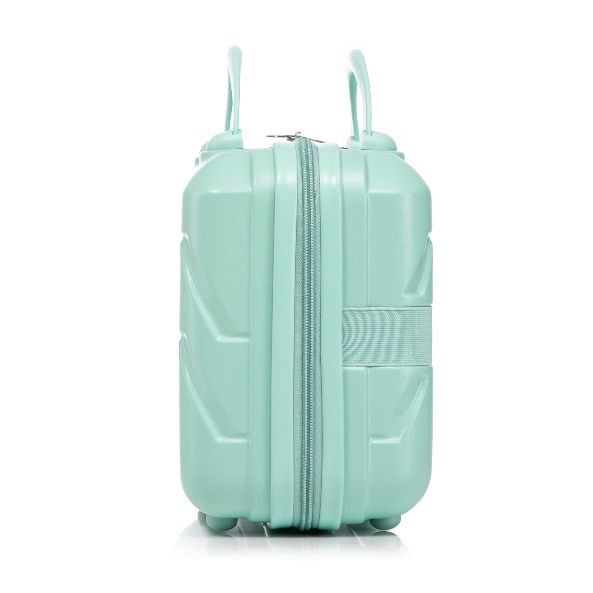 14"/19" 2-piece ABS spinner suitcase set with combination lock and 14 makeup bag