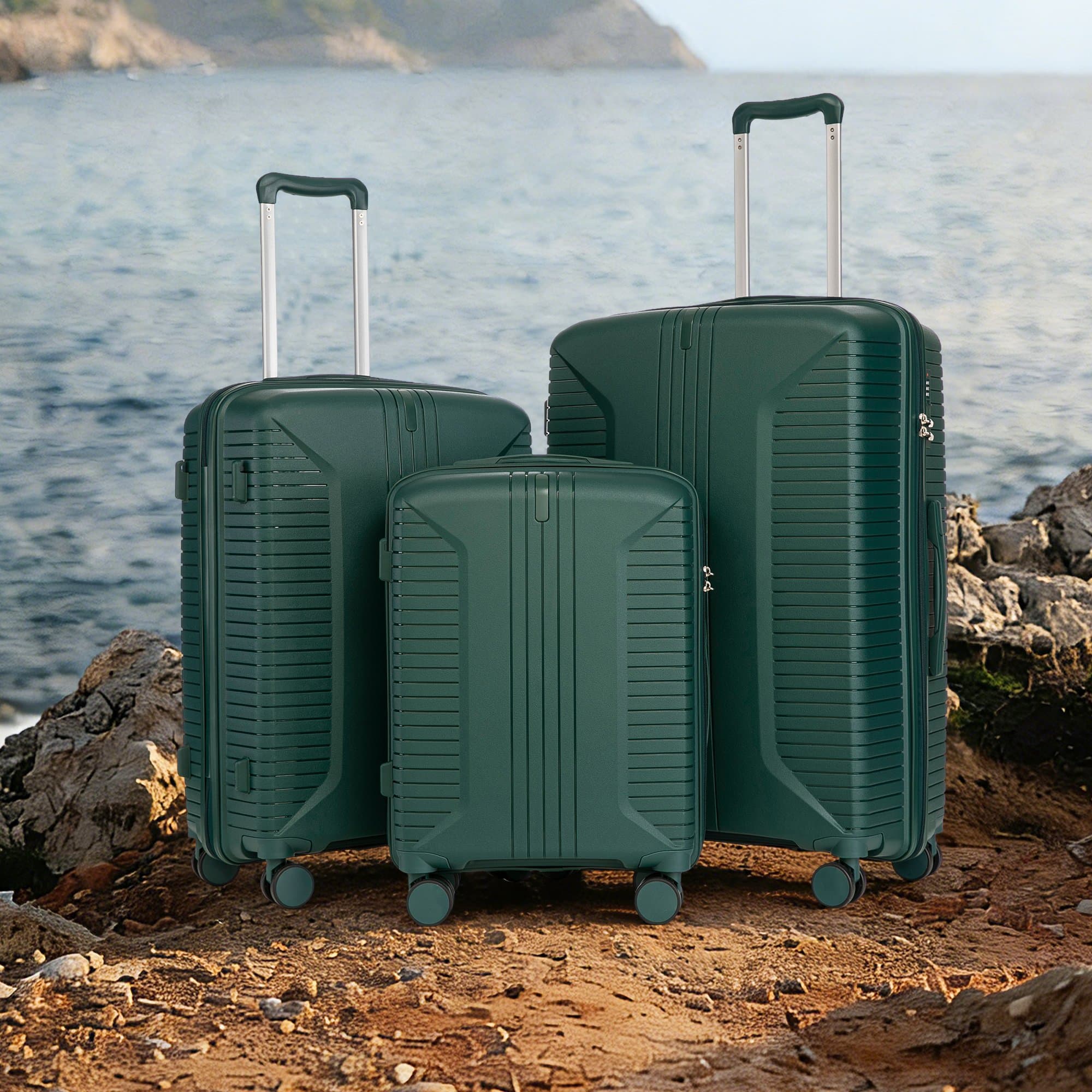 20"/24"/28" 3-piece spinner suitcase set 3 sizes with side handles emerald