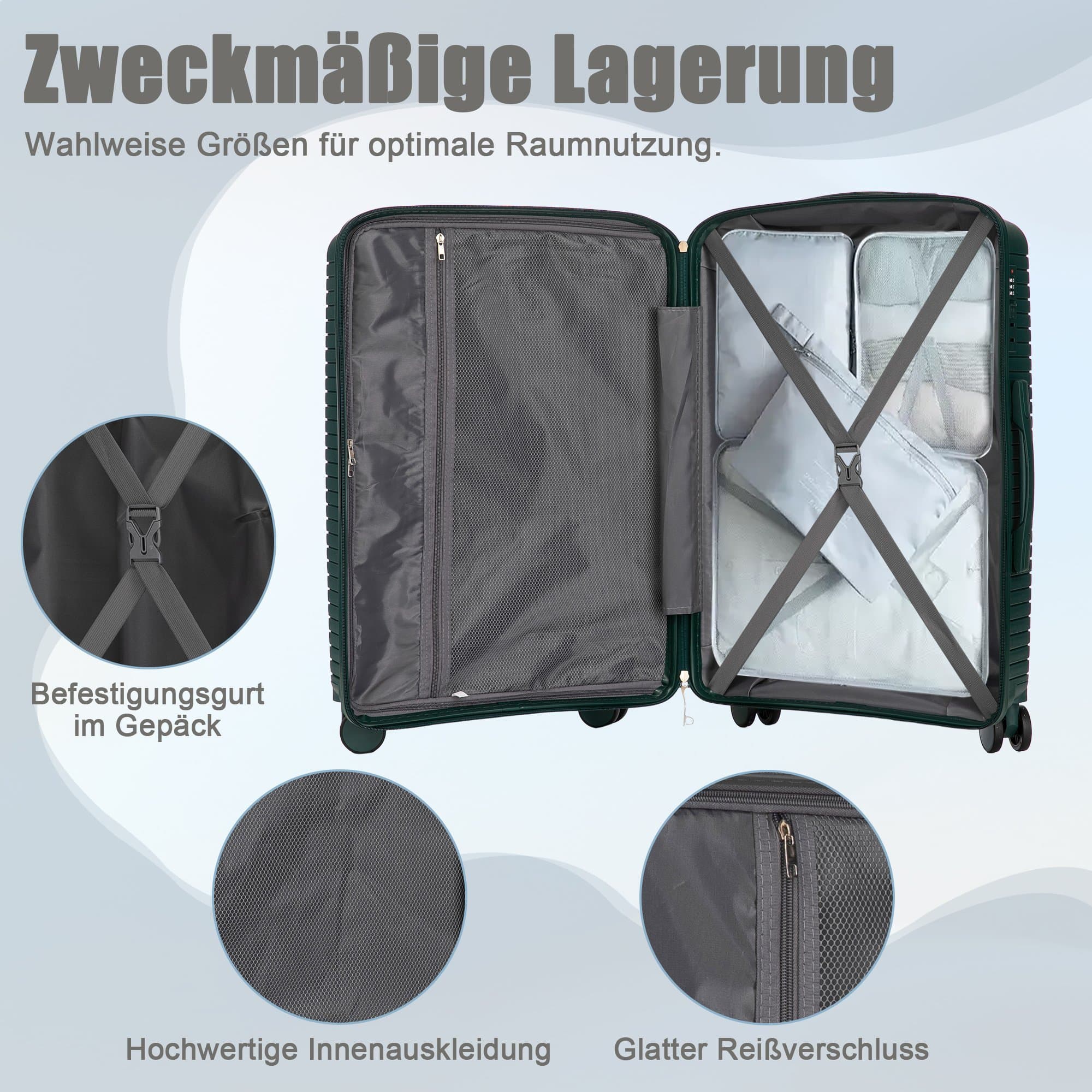 20"/24"/28" 3-piece spinner suitcase set 3 sizes with side handles emerald