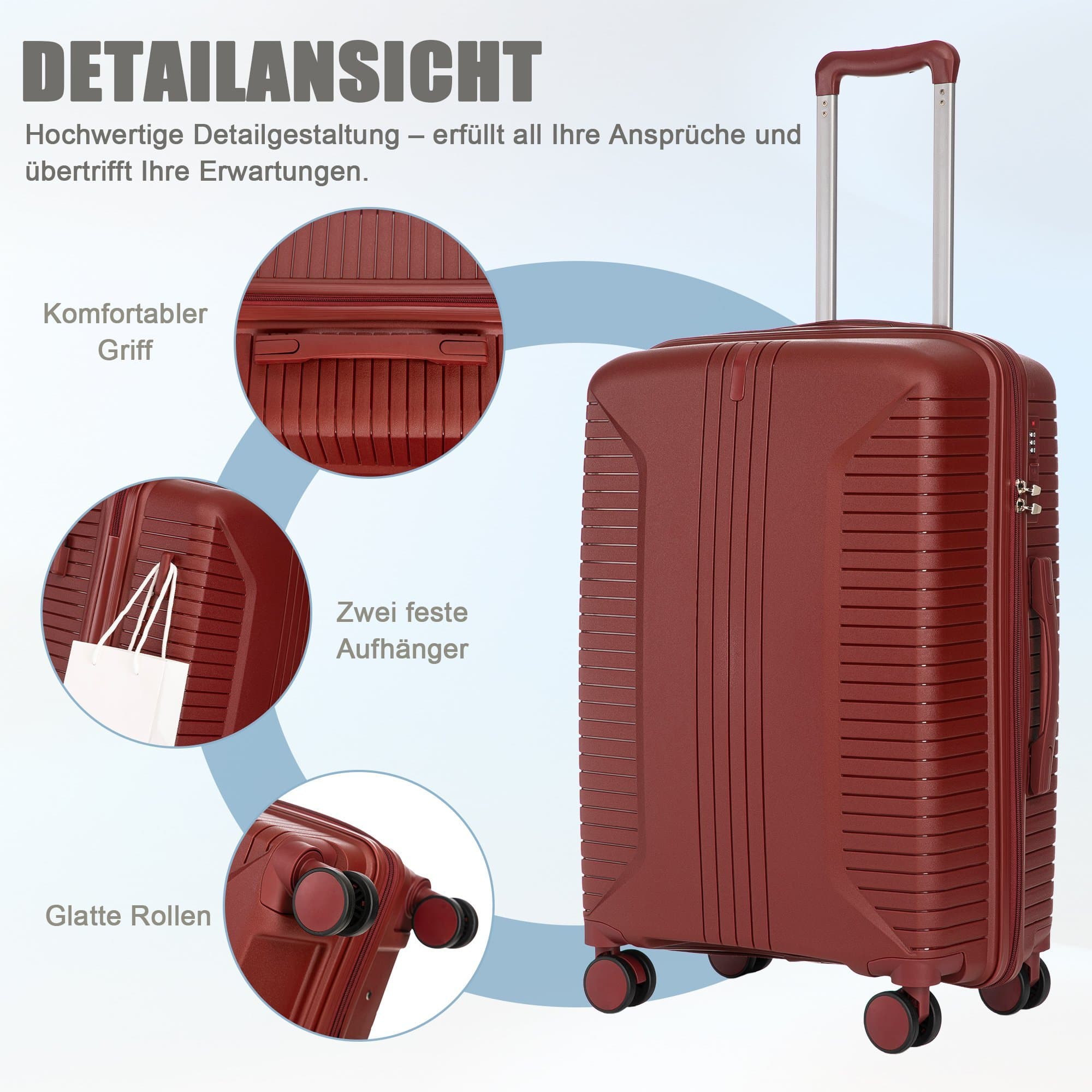 20"/24"/28" 3-piece spinner suitcase set 3 sizes with side handles red