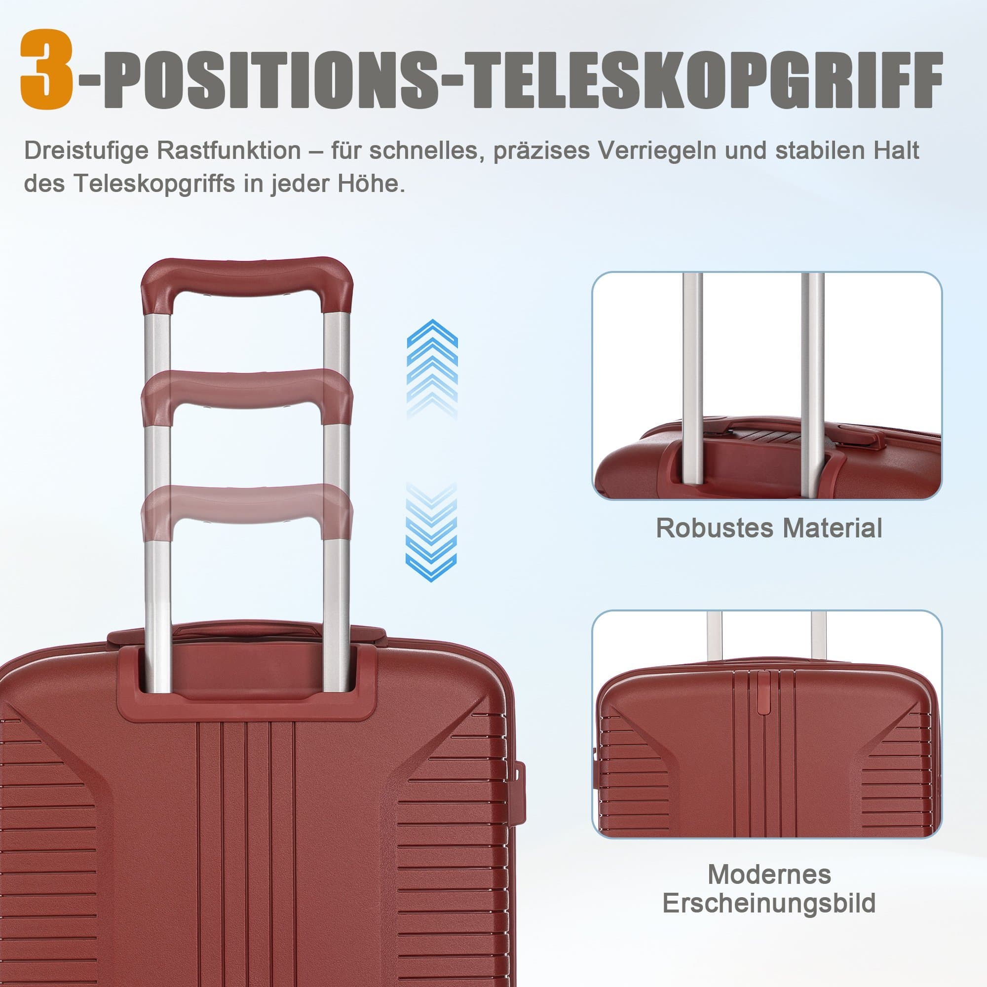 20"/24"/28" 3-piece spinner suitcase set 3 sizes with side handles red