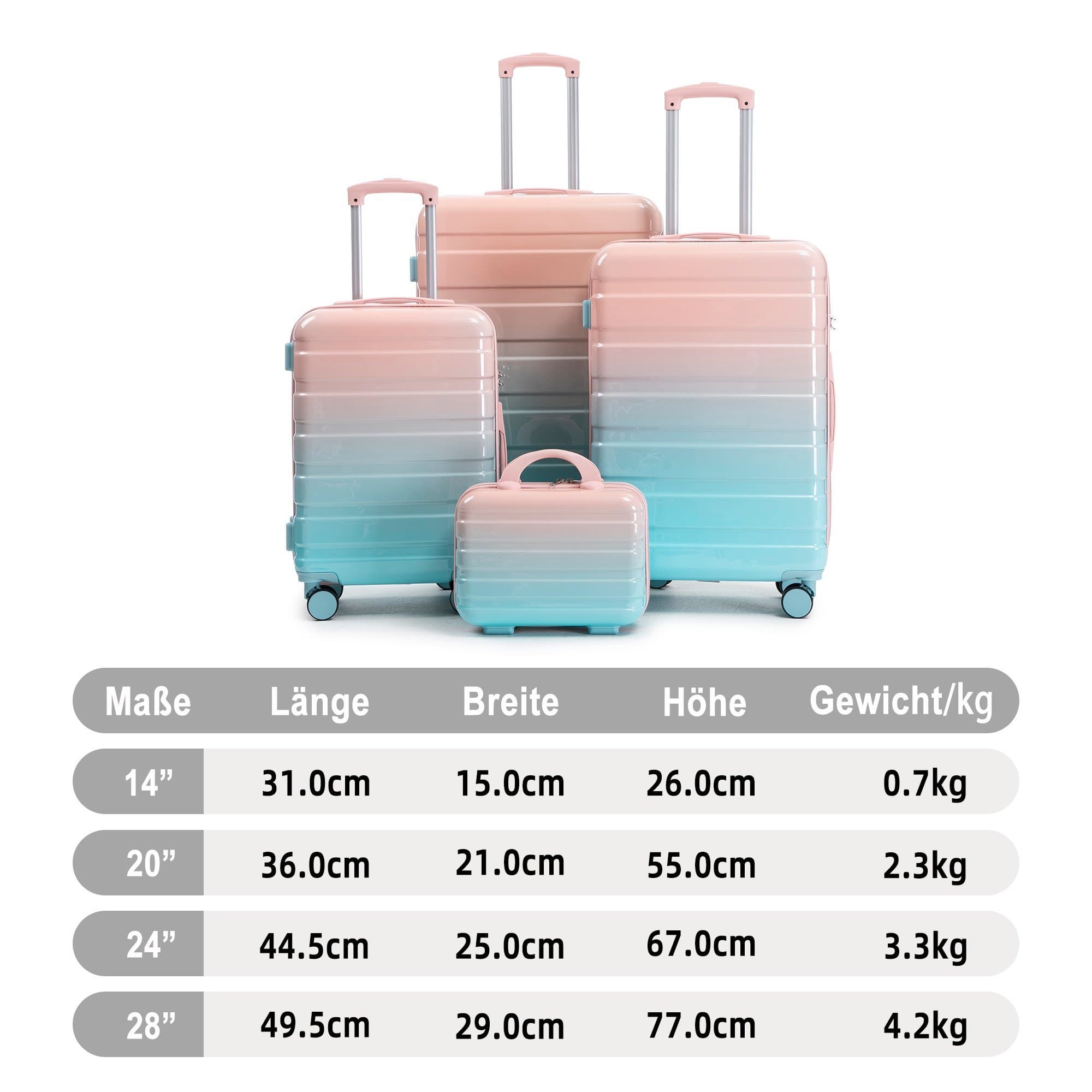 14"/20"/24"/28" 4-piece PC Suitcase pink