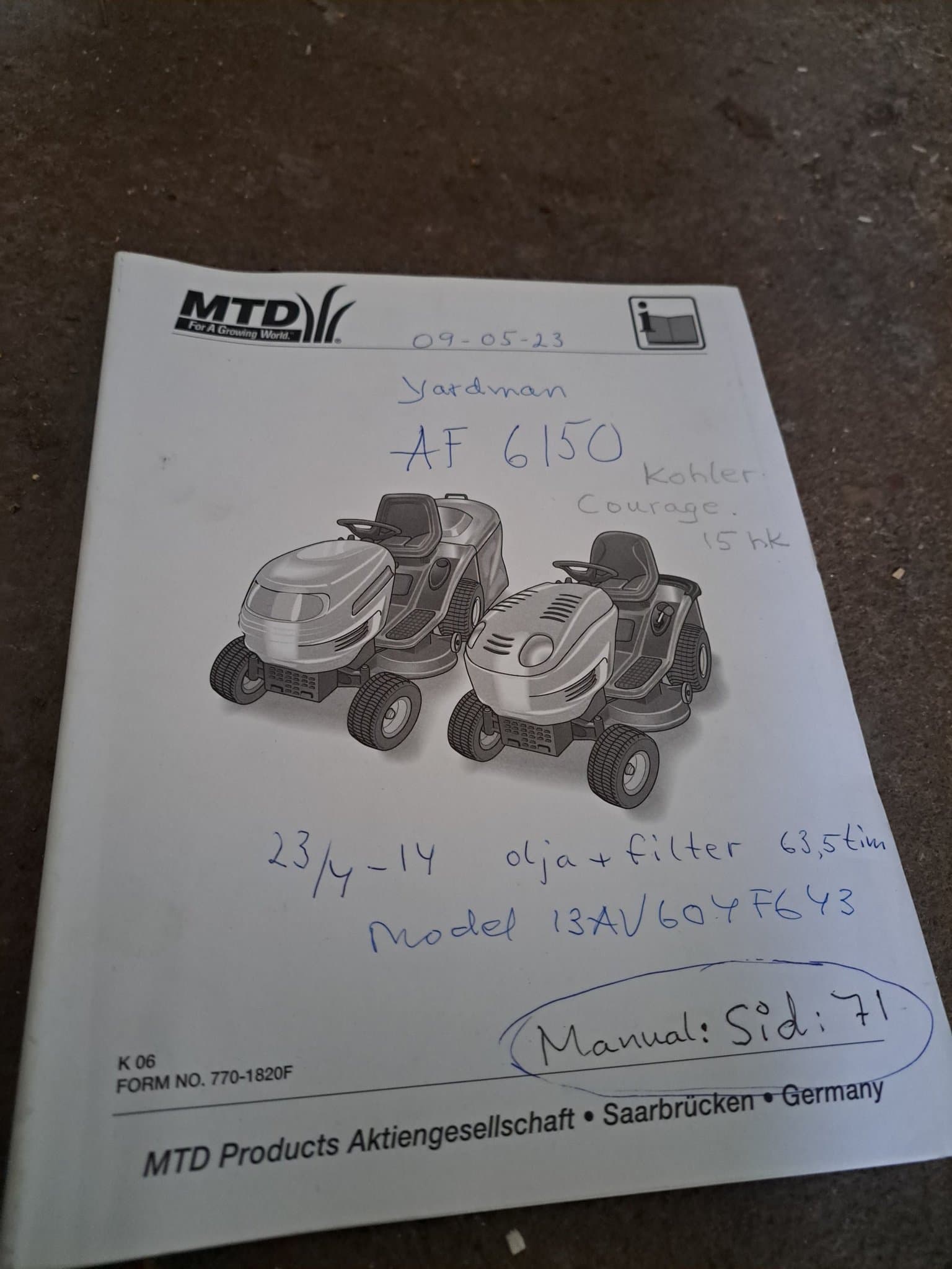 Yardman AF 6150 Manual åkgräsklipoare