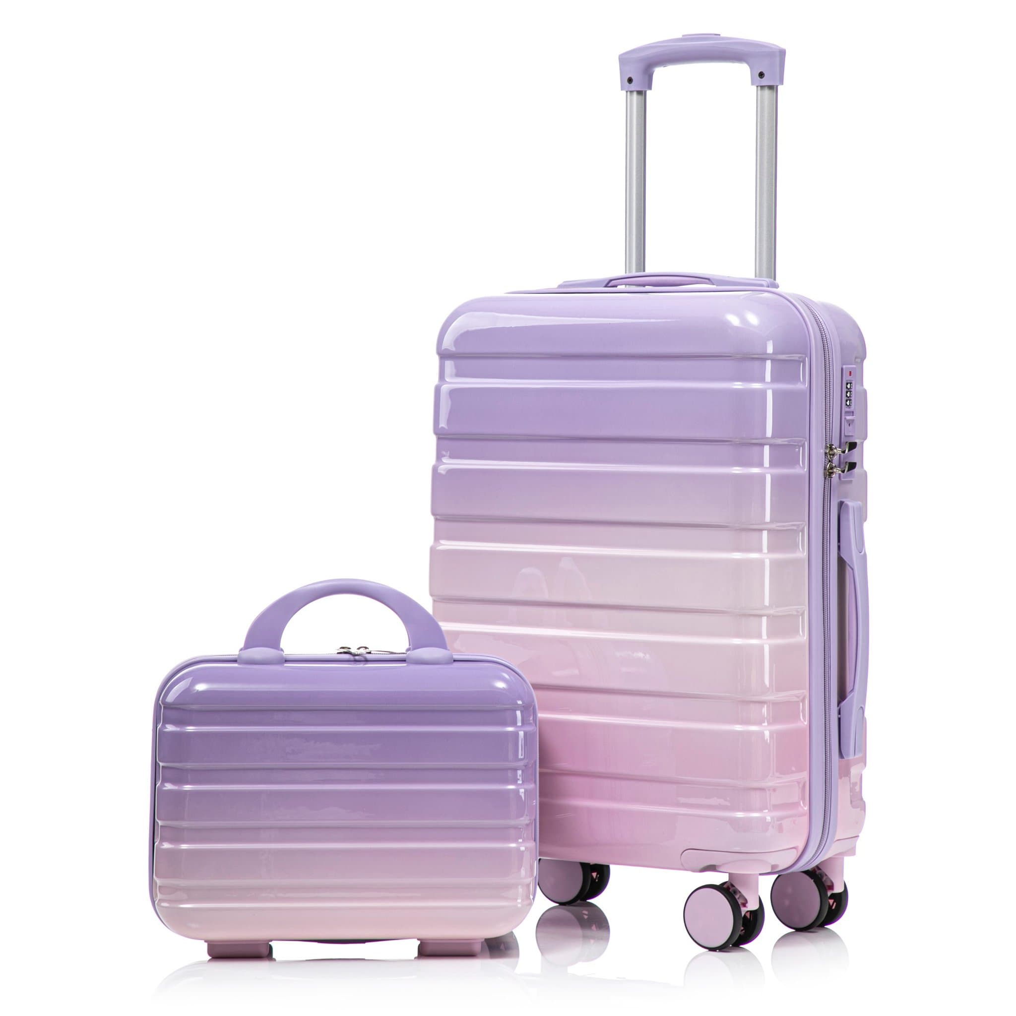 14"/20" 2-piece PC spinner Suitcases with combination lock & 14" cosmetic bag
