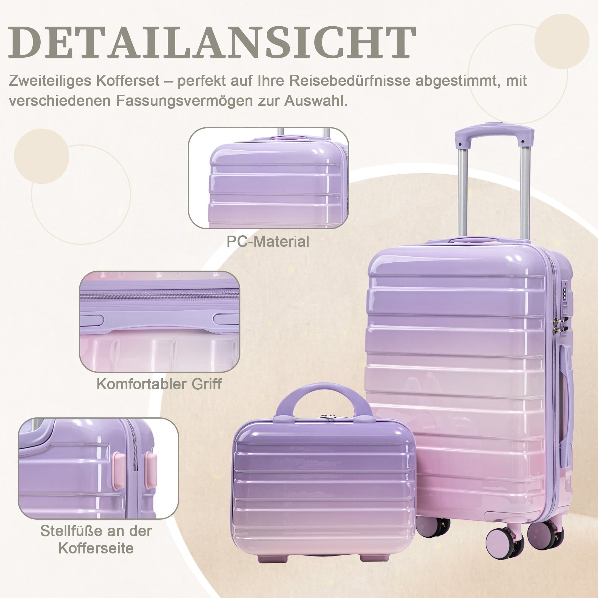 14"/20" 2-piece PC spinner Suitcases with combination lock & 14" cosmetic bag