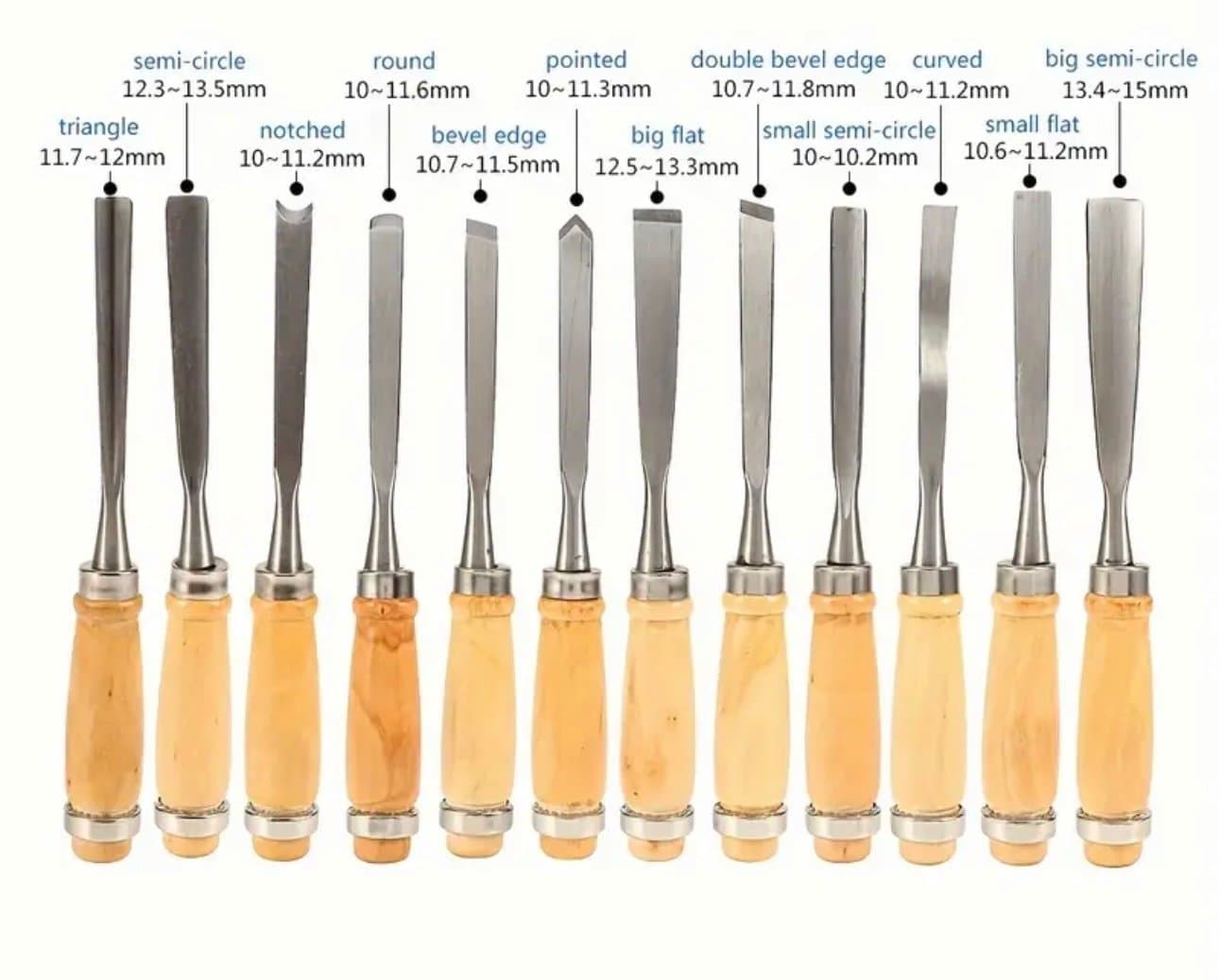 Träsnideri Mejselset - Carving chisel Set - 12 Delar - NYTT