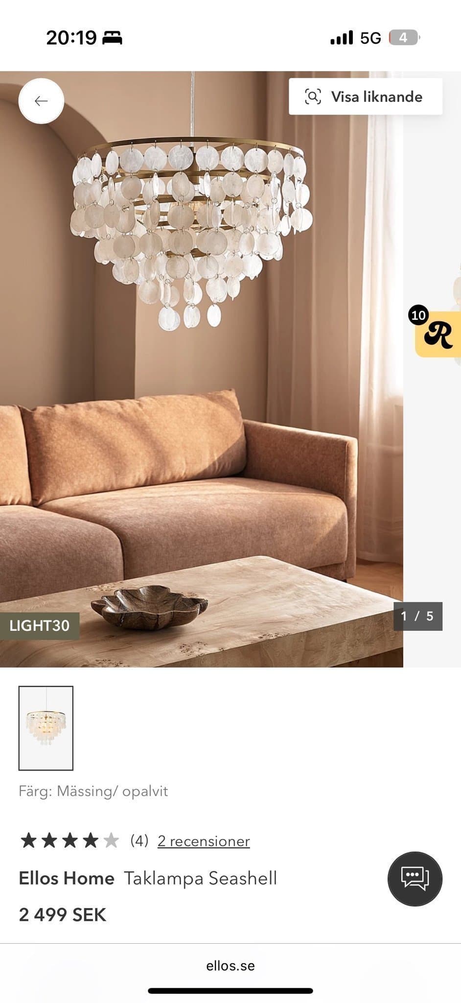 Ellos Home Taklampa Seashell i Mässing/Opalvit