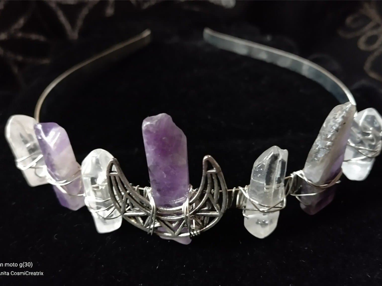 Ametist och kvartskristall diadem tiara