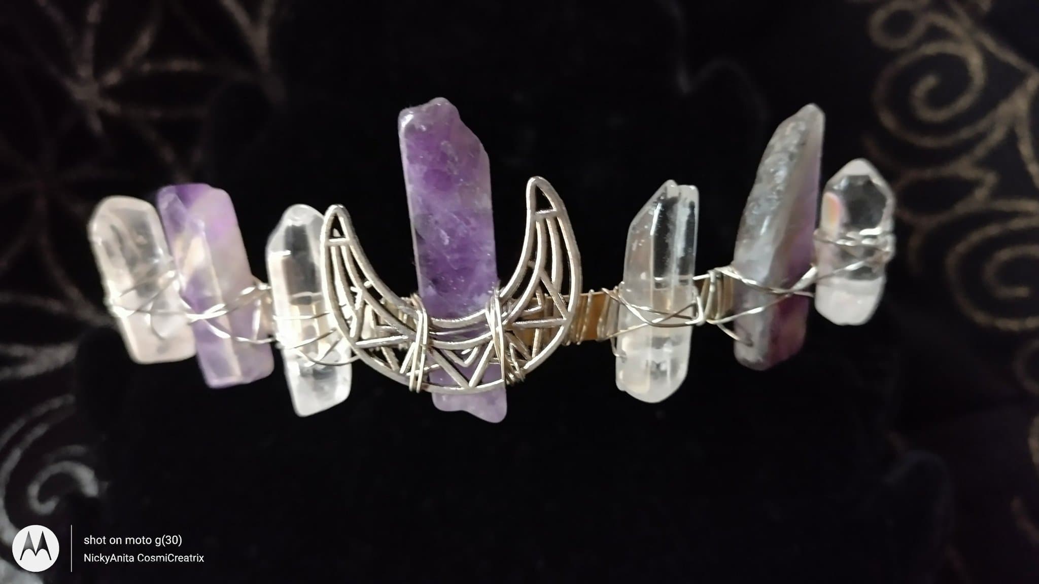 Ametist och kvartskristall diadem tiara